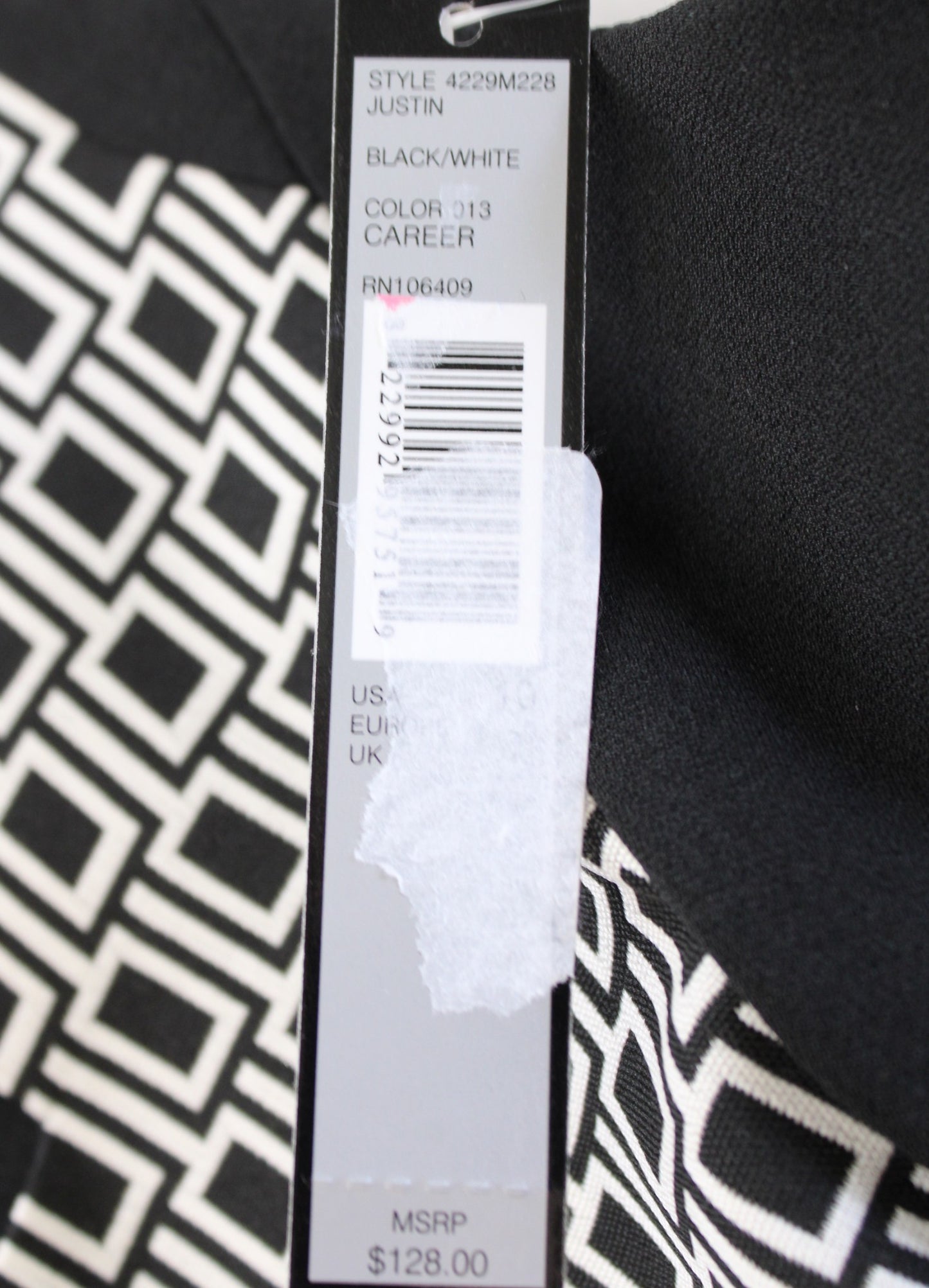 NWT Tahari ASL Levine Black White Geometric Block Print Sheath Dress Size 10