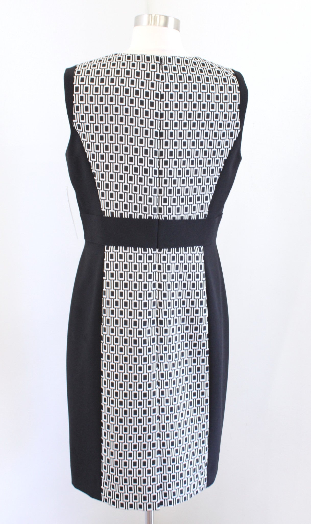 NWT Tahari ASL Levine Black White Geometric Block Print Sheath Dress Size 10