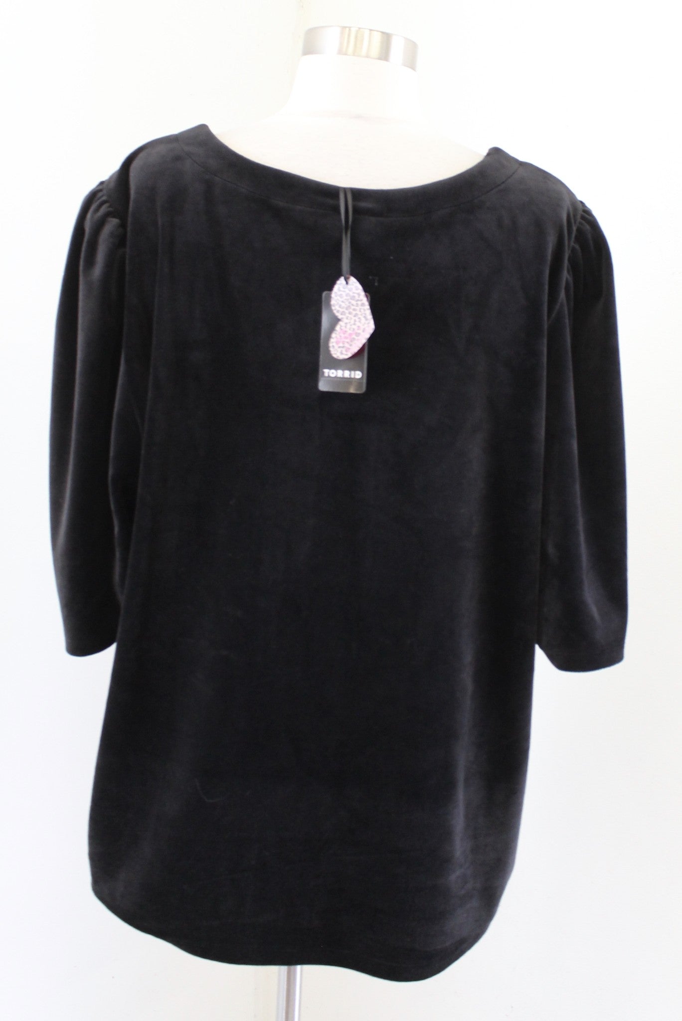 NWT Torrid x Betsey Johnson Black Soft Velvet Puff Sleeve Corset Top Blouse 4 4X