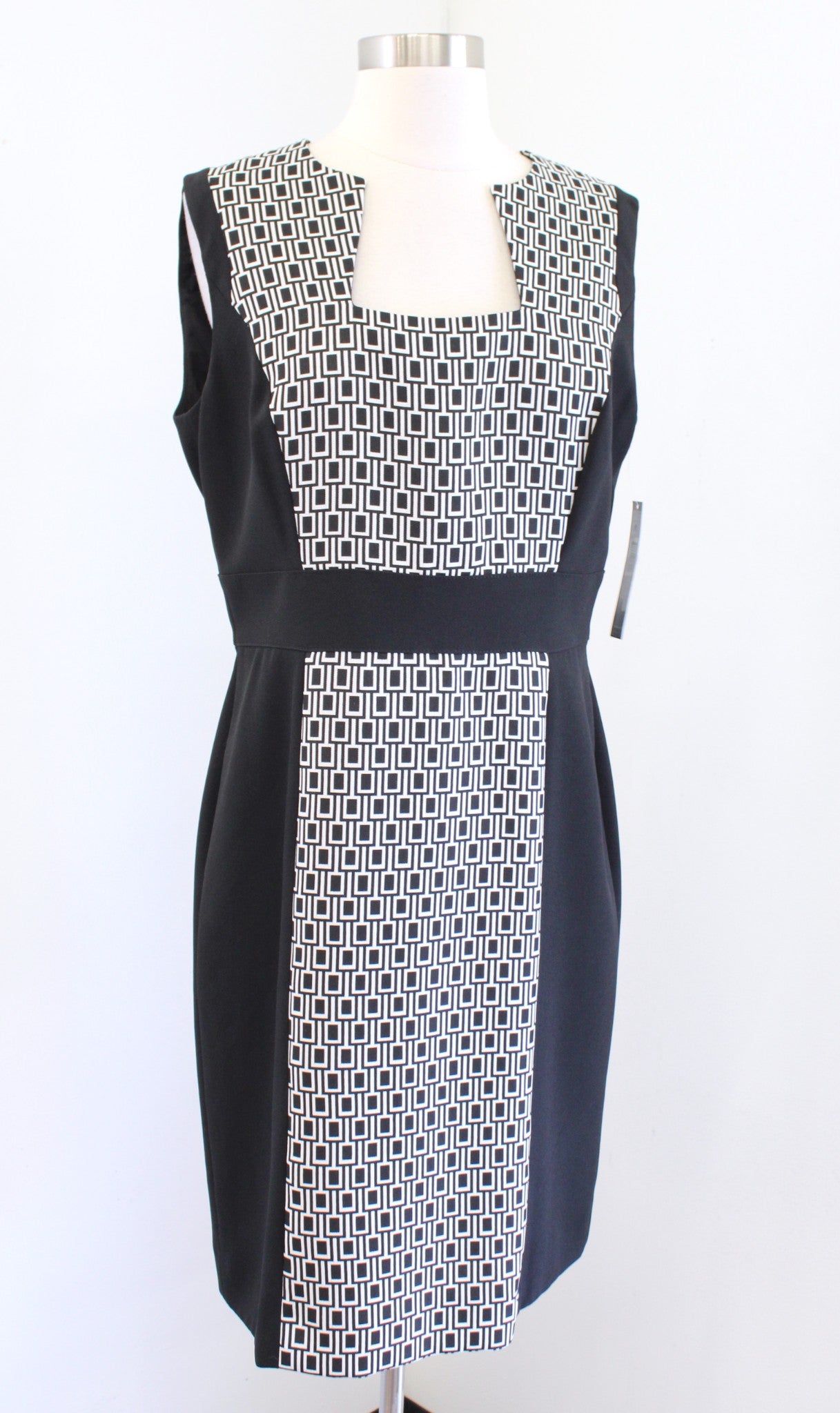 NWT Tahari ASL Levine Black White Geometric Block Print Sheath Dress Size 10