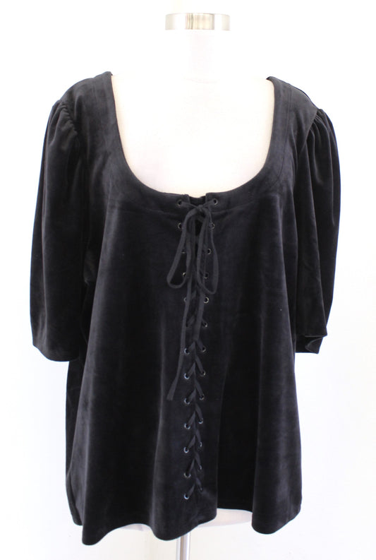 NWT Torrid x Betsey Johnson Black Soft Velvet Puff Sleeve Corset Top Blouse 4 4X