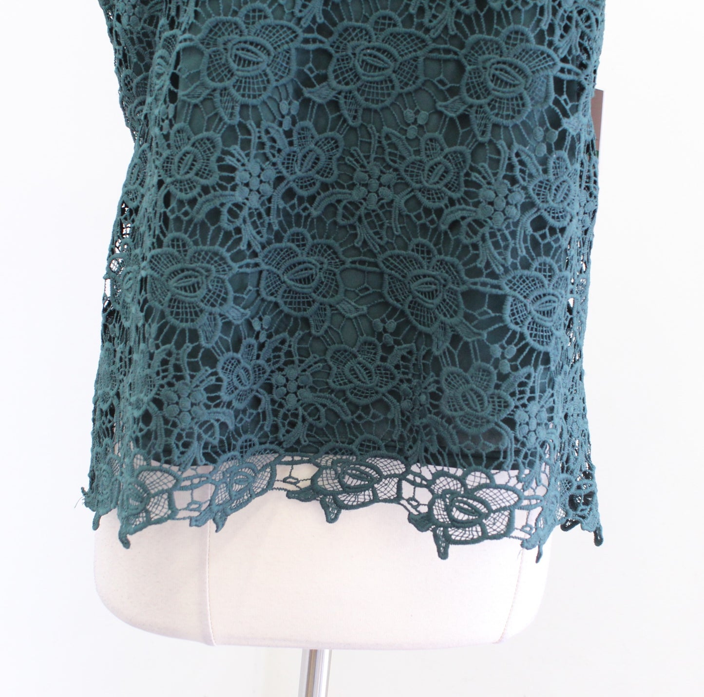 NWT Nanette Lepore Evergreen Green Floral Lace Tank Top Blouse Size L Mock Neck