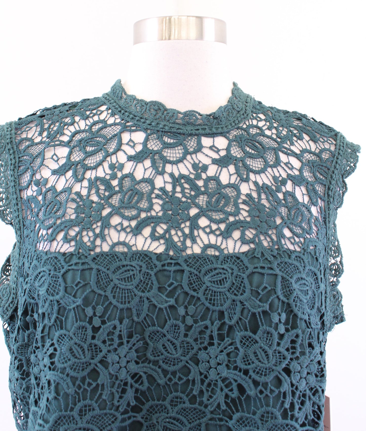 NWT Nanette Lepore Evergreen Green Floral Lace Tank Top Blouse Size L Mock Neck