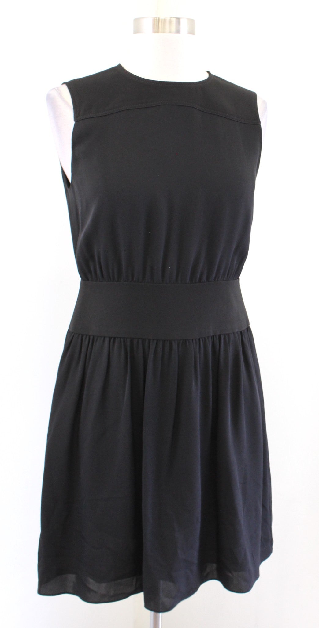 Theory Womens Solid Black Blouson Silk Dress Size 2 Sleeveless Sheath Mini