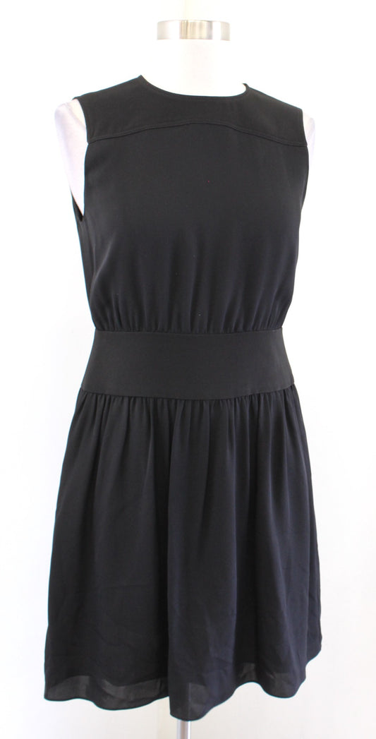 Theory Womens Solid Black Blouson Silk Dress Size 2 Sleeveless Sheath Mini