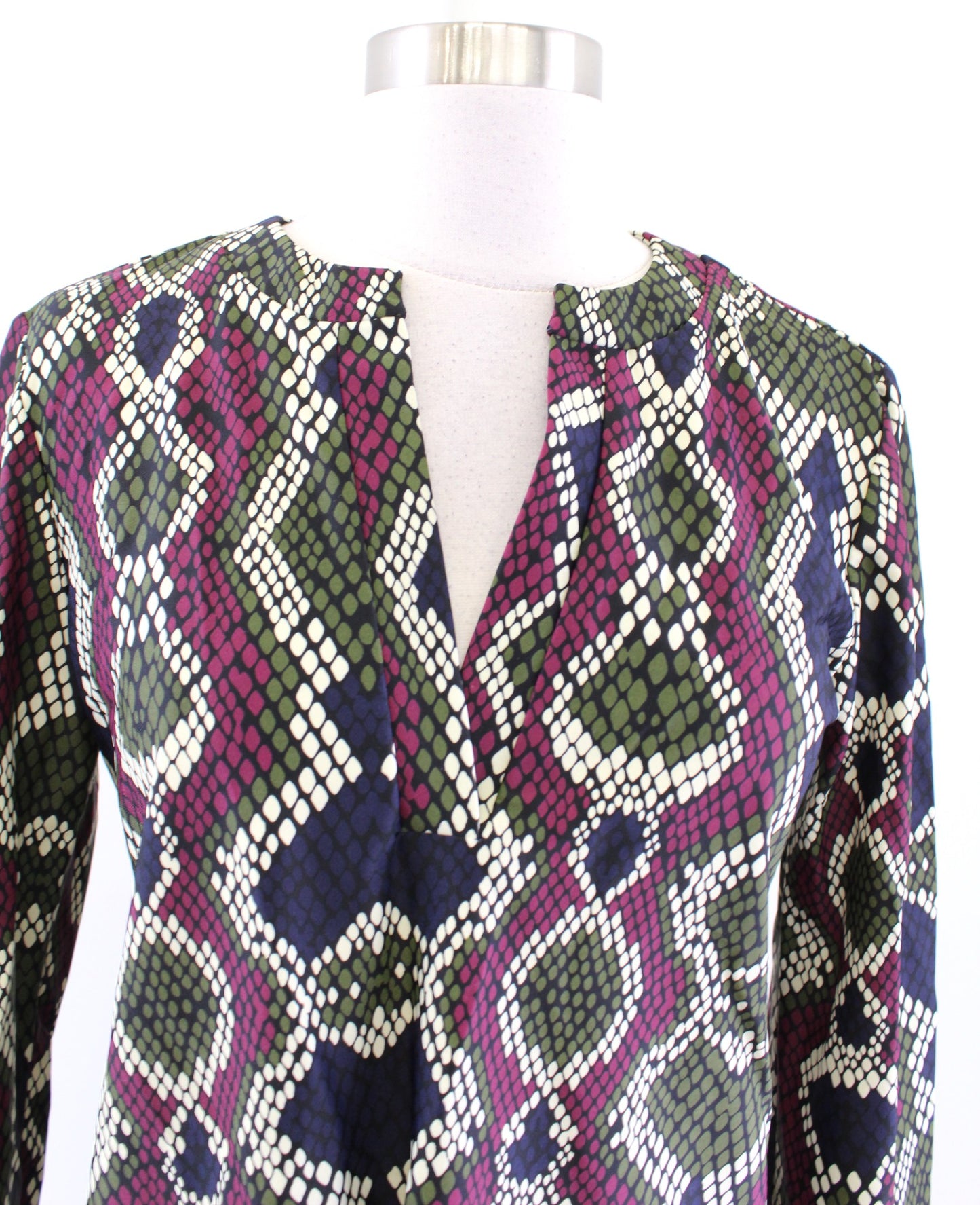 Jude Connally Snakeskin Print Split Neck Jude Cloth Top Blouse Size XS Navy