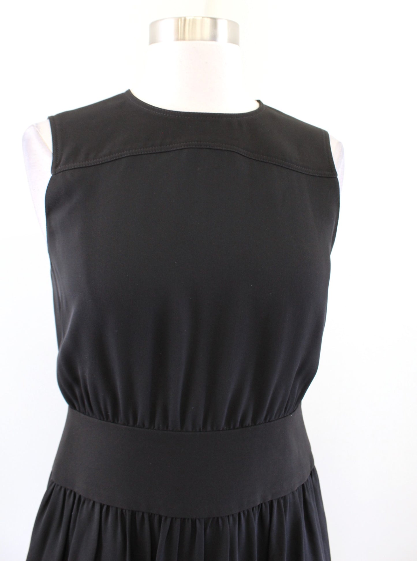 Theory Womens Solid Black Blouson Silk Dress Size 2 Sleeveless Sheath Mini