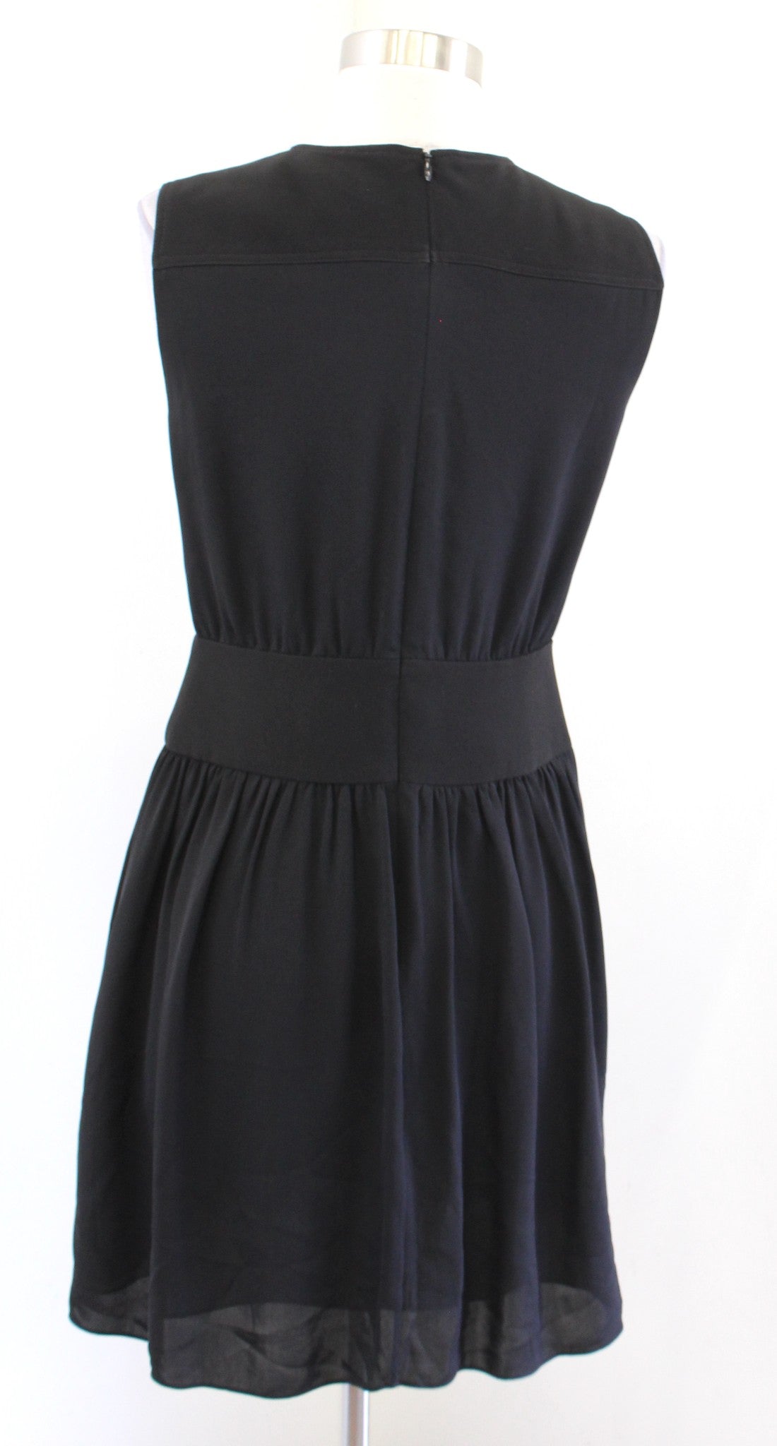 Theory Womens Solid Black Blouson Silk Dress Size 2 Sleeveless Sheath Mini