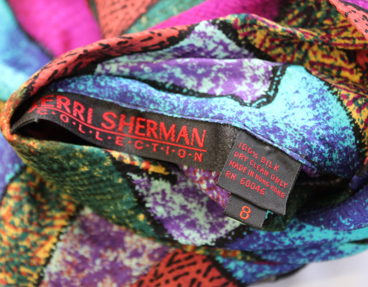 Vtg 90s Silk Abstract Colorful Print Double Breasted Button Front Blouse Size 8