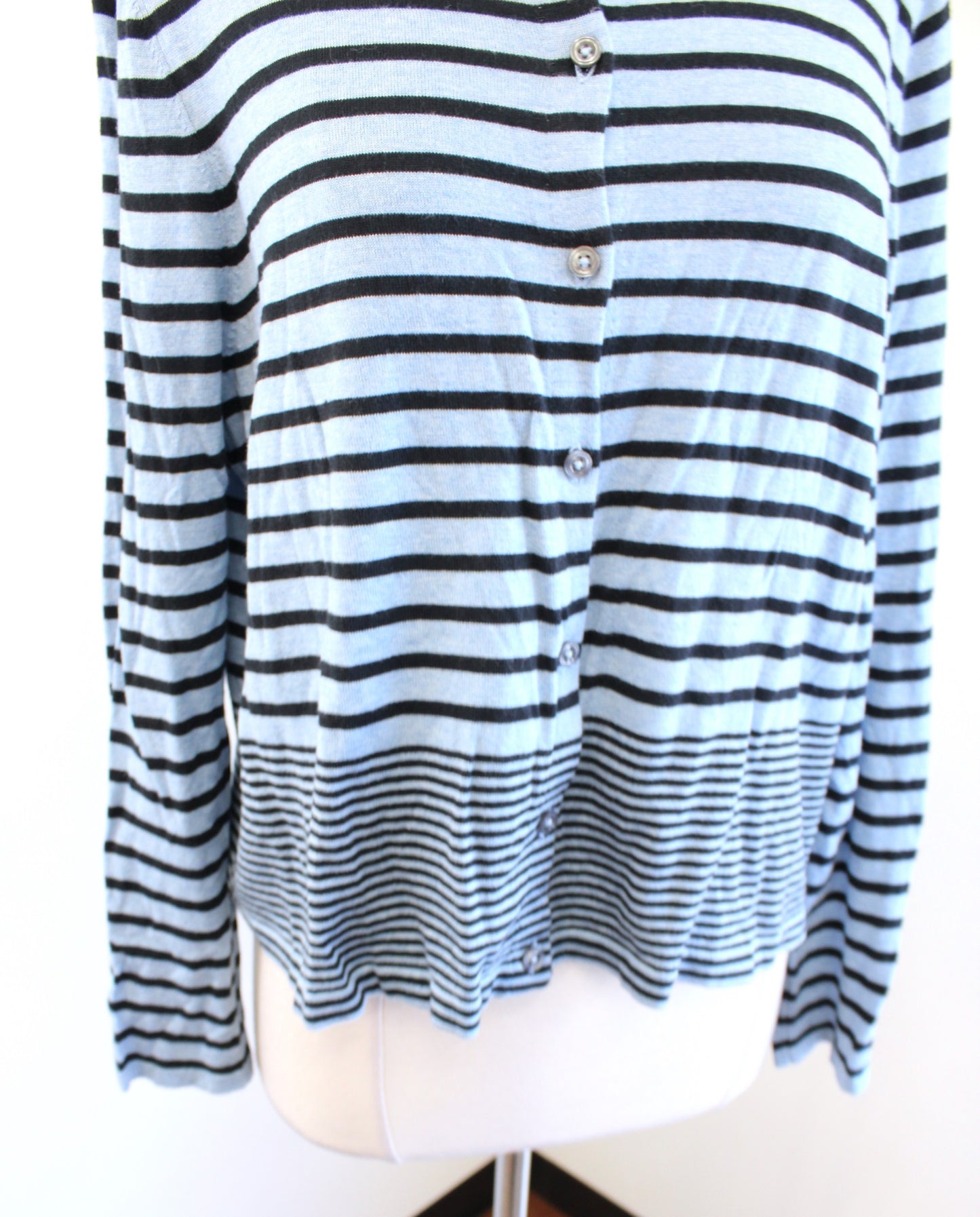 NWT J Jill Womens Blue Striped Cropped Button Front Cardigan Sweater Size L