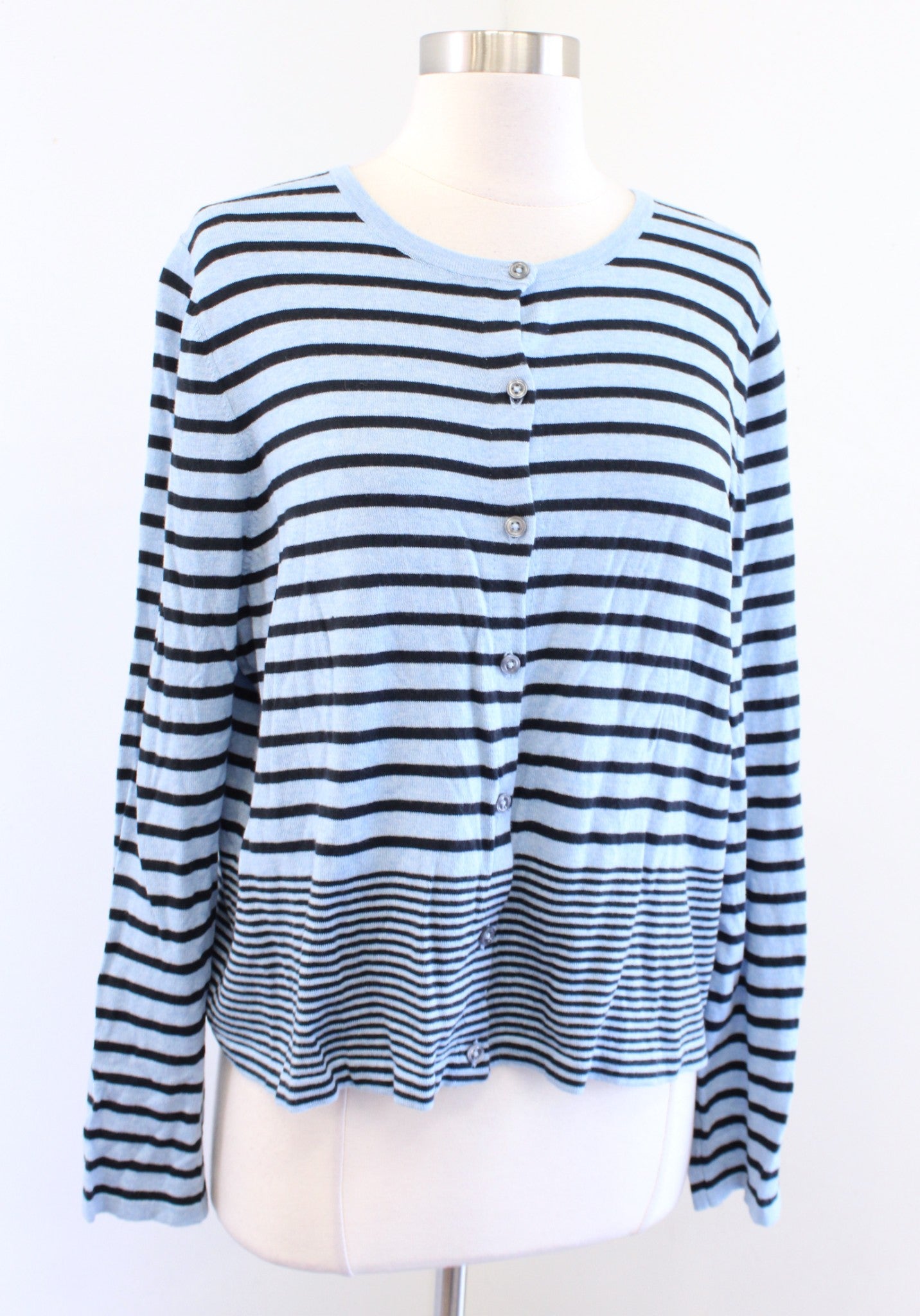 NWT J Jill Womens Blue Striped Cropped Button Front Cardigan Sweater Size L