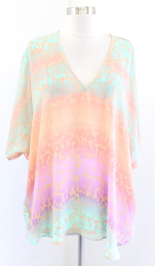 NWT Show Me Your Mumu Shook Pastel Cheetah Print Tunic Top Blouse Size XS V Neck