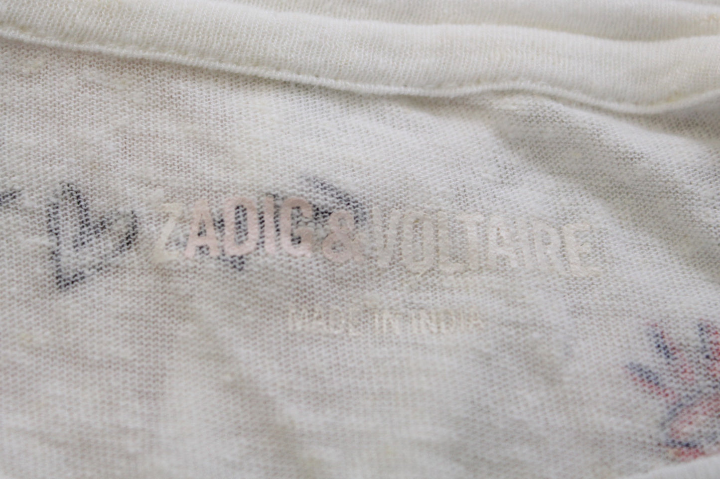 Zadig and Voltaire Zoe Off White Linen Blend Slub Tattoo Print T Shirt Top Sz XS
