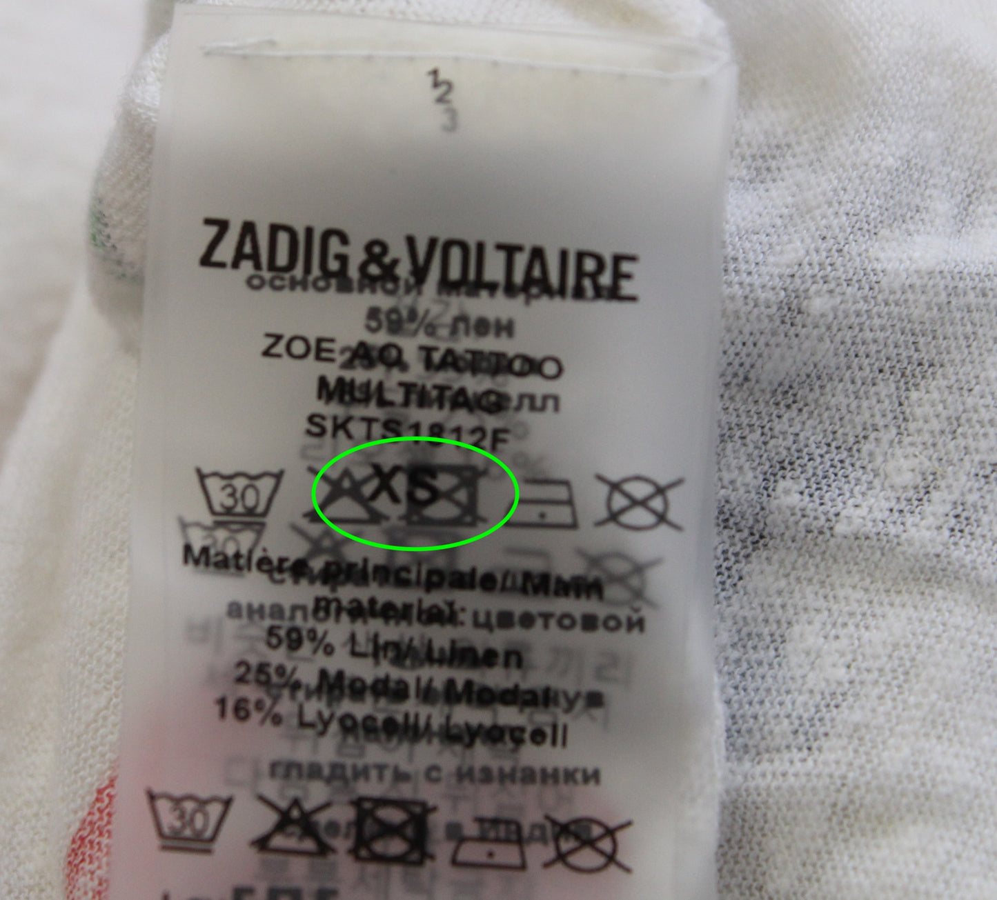 Zadig and Voltaire Zoe Off White Linen Blend Slub Tattoo Print T Shirt Top Sz XS