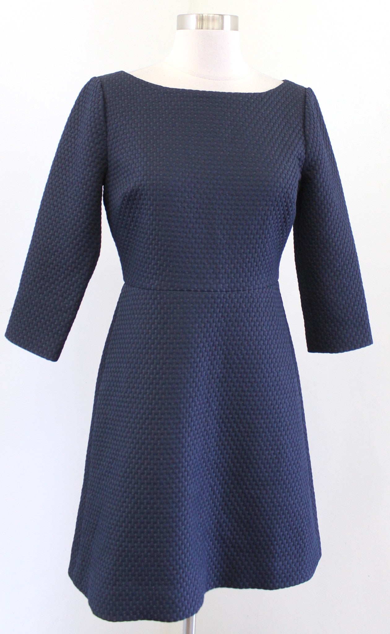 J Crew Navy Blue Matalesse Textured A Line 3/4 Sleeve Dress Size 4P Career