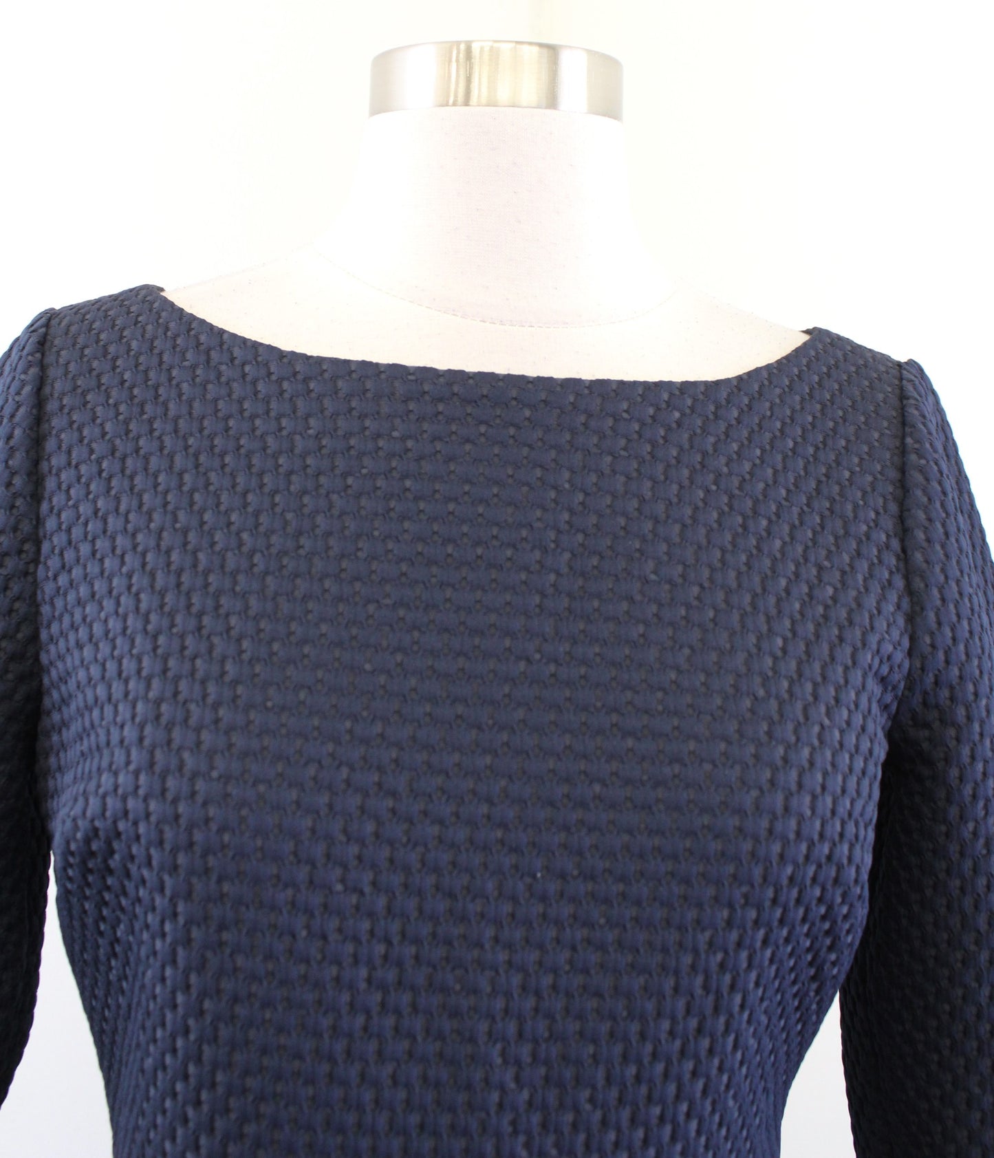 J Crew Navy Blue Matalesse Textured A Line 3/4 Sleeve Dress Size 4P Career
