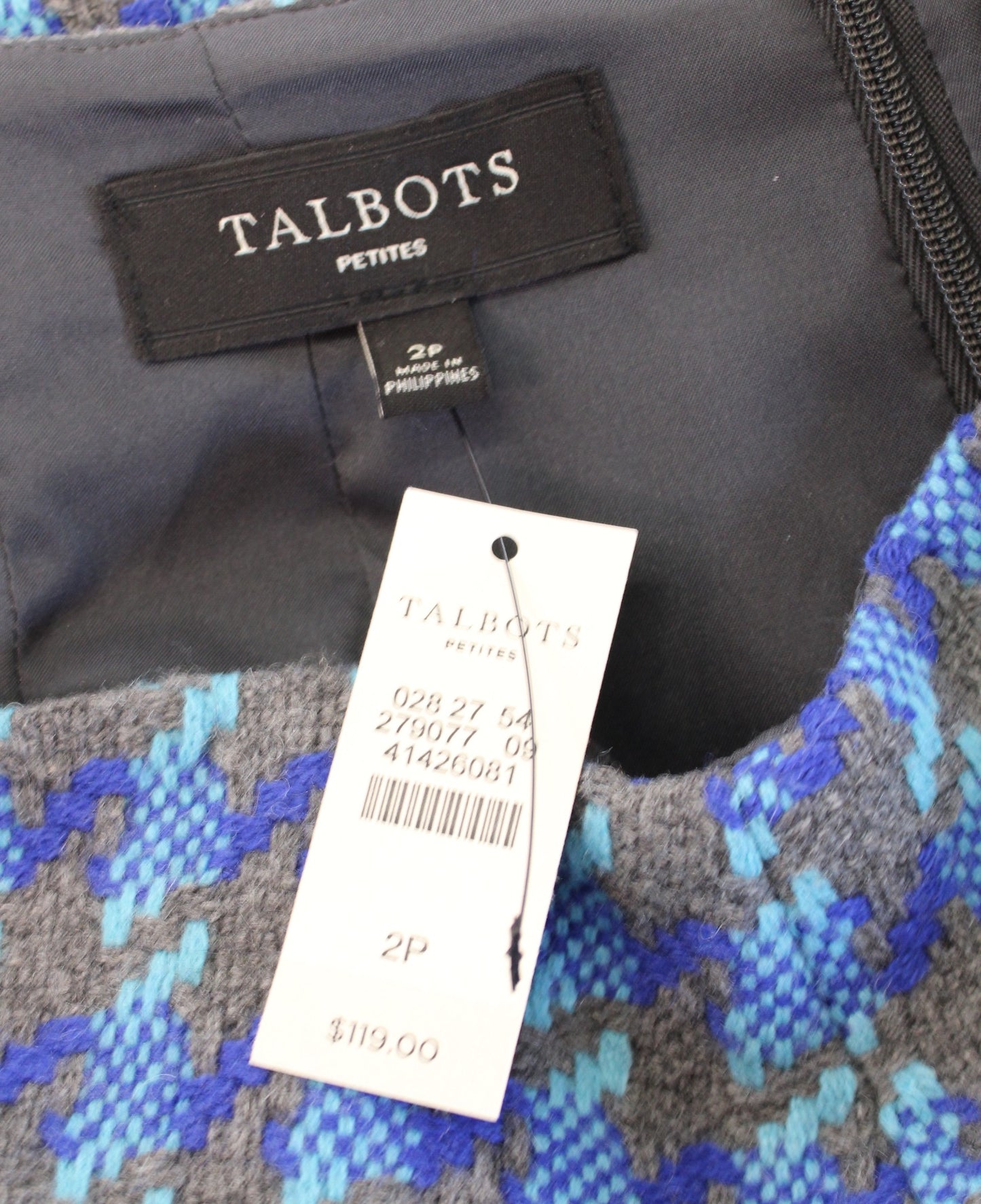 NWT Talbots Gray Blue Houndstooth Tweed Pencil Skirt Size 2P Wool