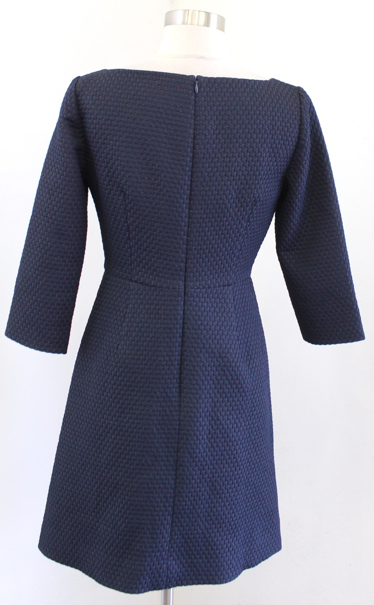 J Crew Navy Blue Matalesse Textured A Line 3/4 Sleeve Dress Size 4P Career