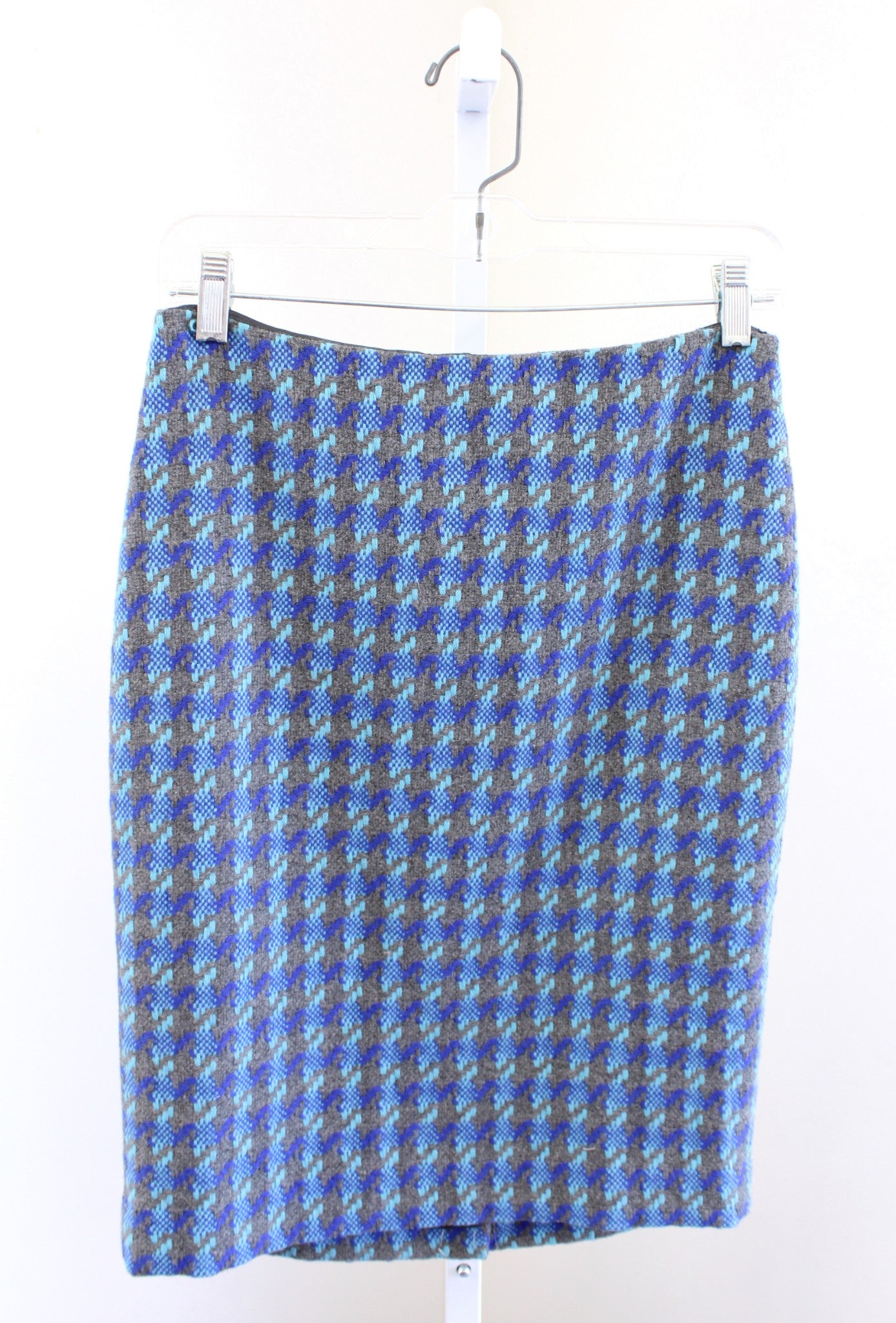 NWT Talbots Gray Blue Houndstooth Tweed Pencil Skirt Size 2P Wool