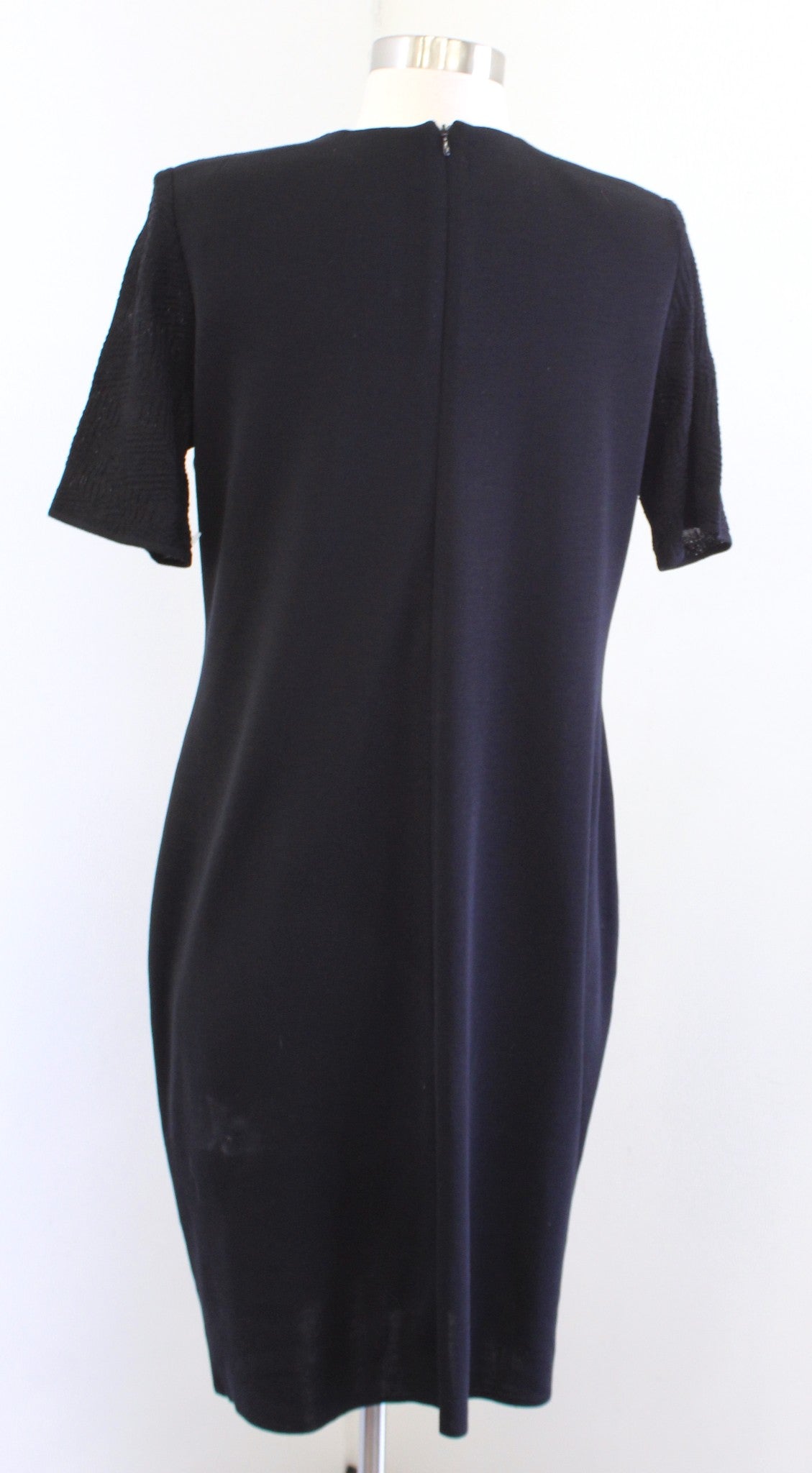 Exclusively Misook Black Geometric Embossed Knit Short Sleeve Dress Size PL LP