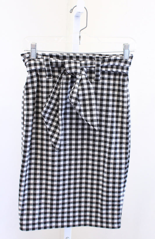 Maeve Anthropologie Black White Gingham Plaid Tie Waist Pencil Skirt Size XS