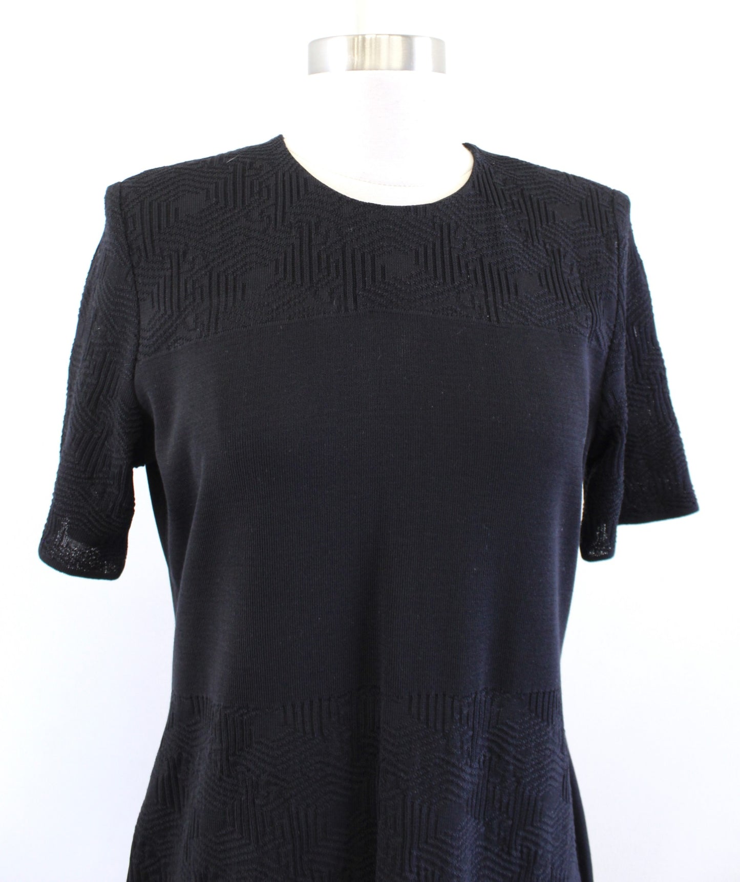 Exclusively Misook Black Geometric Embossed Knit Short Sleeve Dress Size PL LP