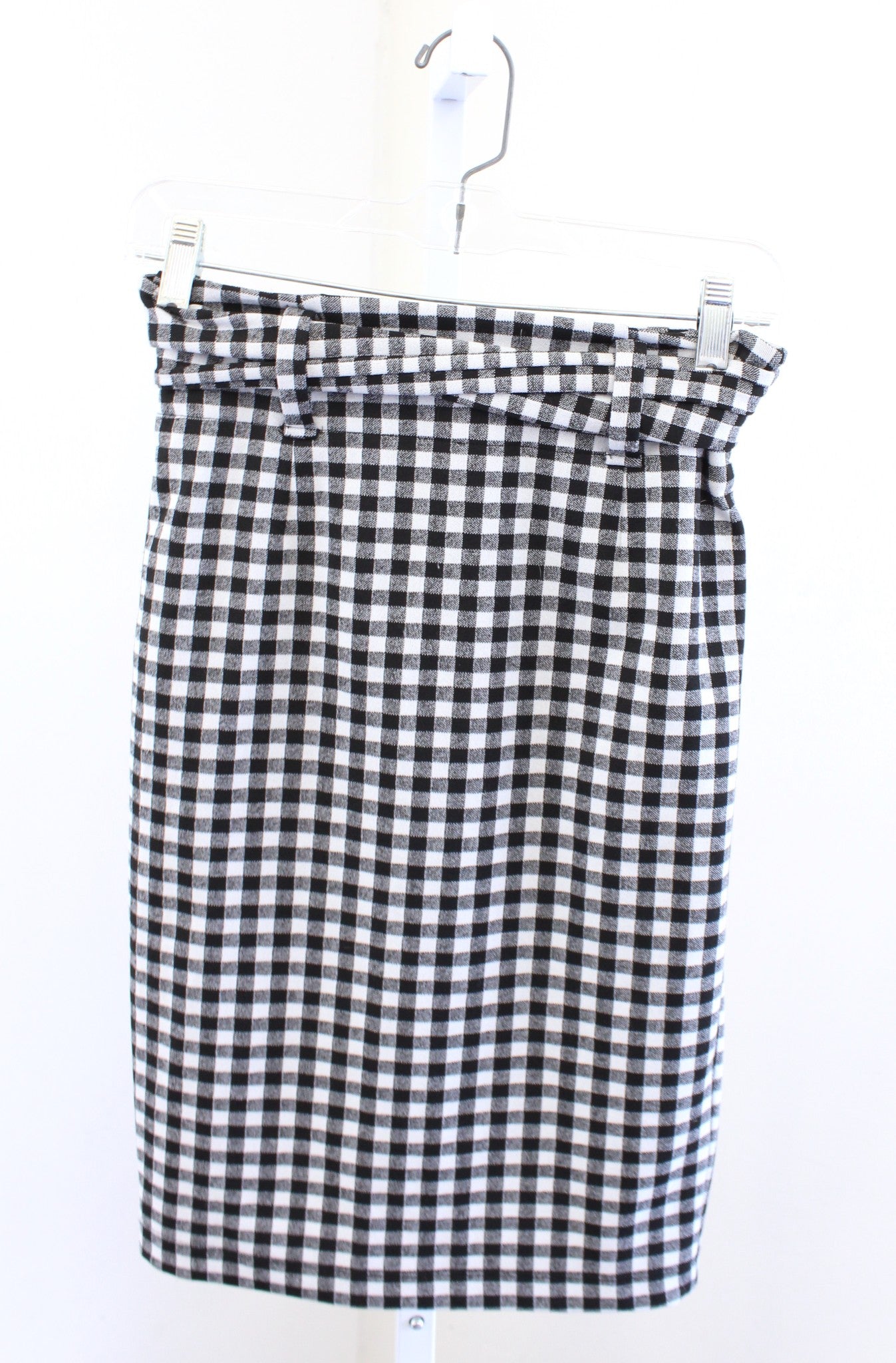 Maeve Anthropologie Black White Gingham Plaid Tie Waist Pencil Skirt Size XS