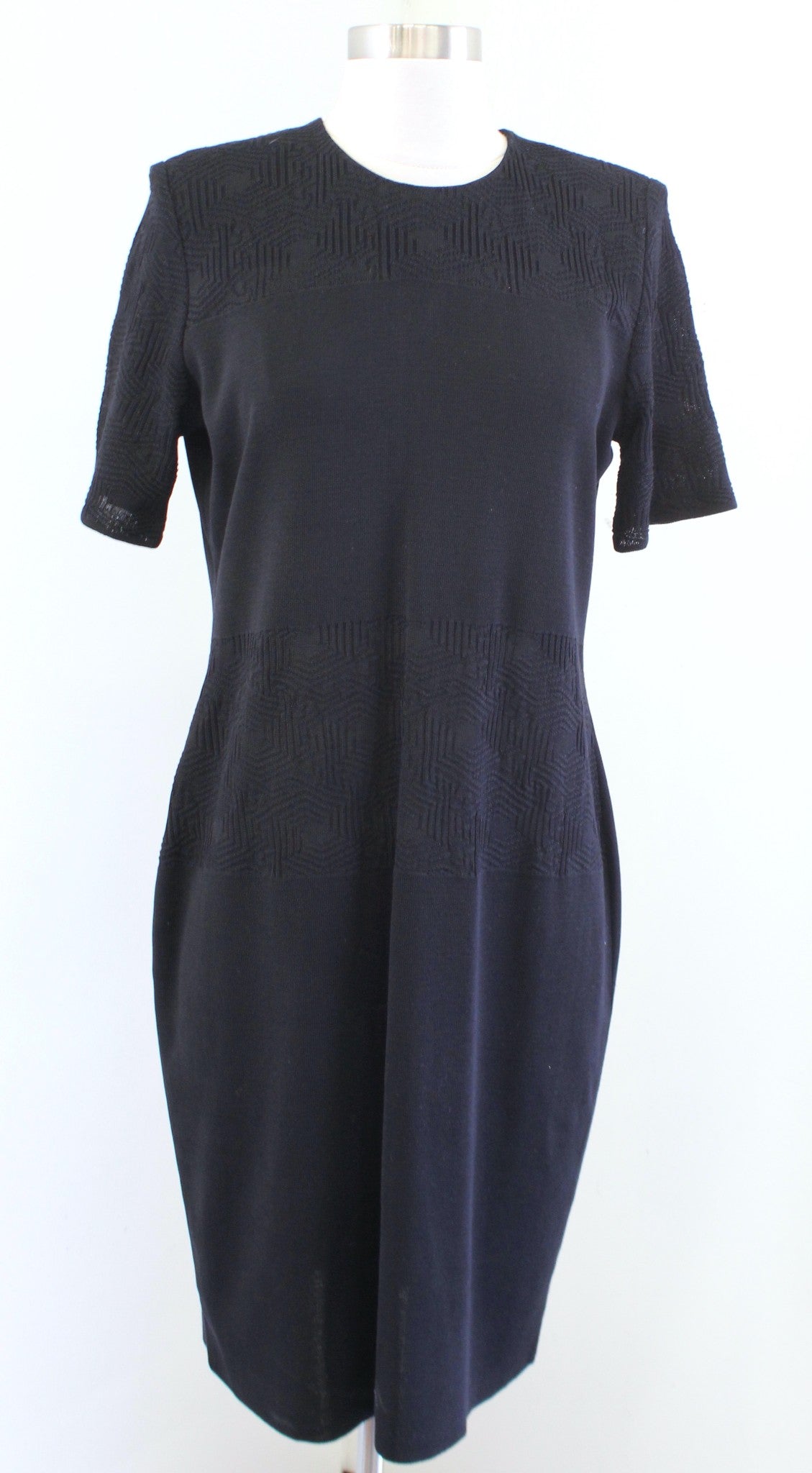 Exclusively Misook Black Geometric Embossed Knit Short Sleeve Dress Size PL LP