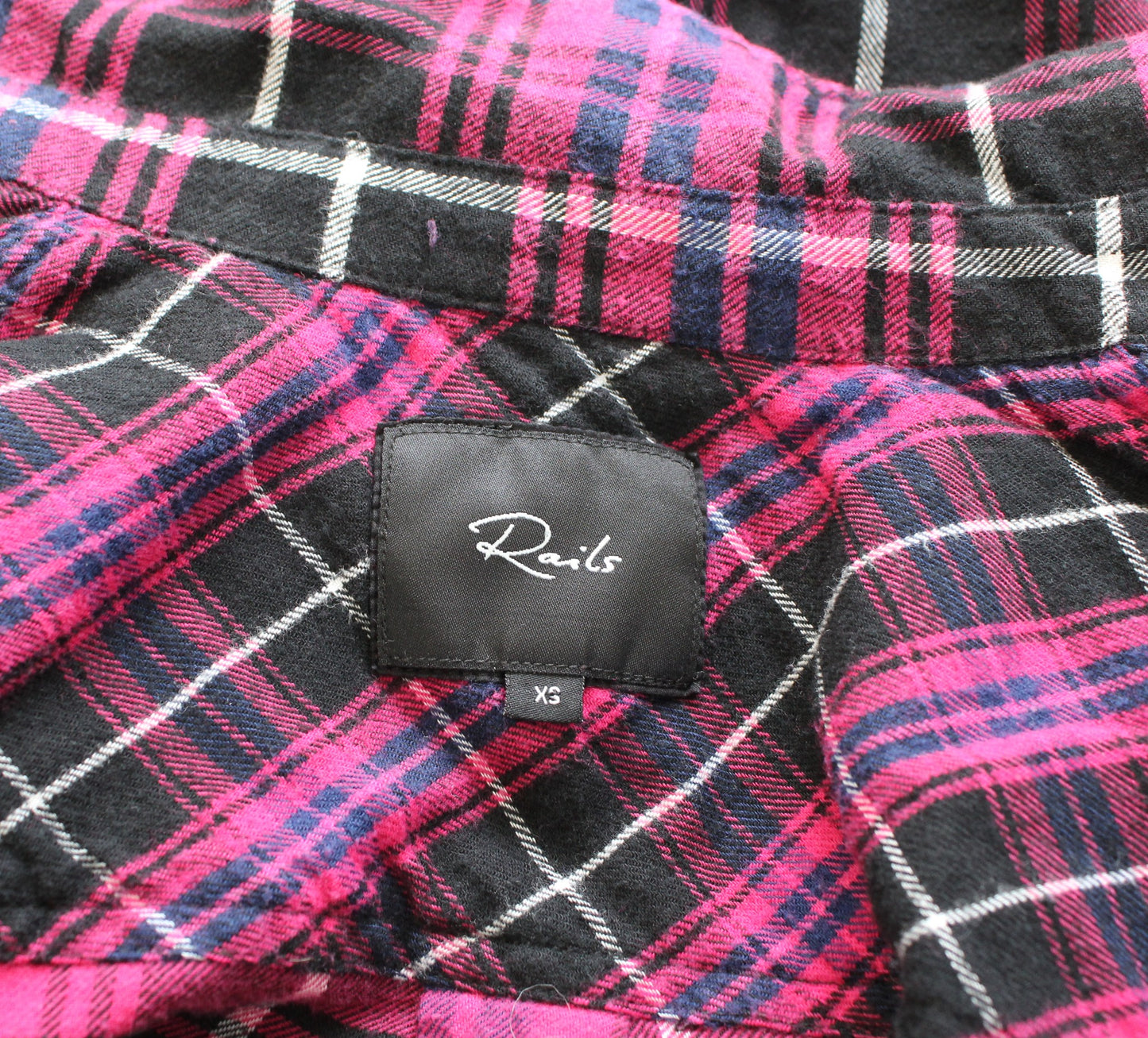 RAILS Brock Pink Plaid Raw Edge Fringe Hem Button Front Shirt Blouse Size XS