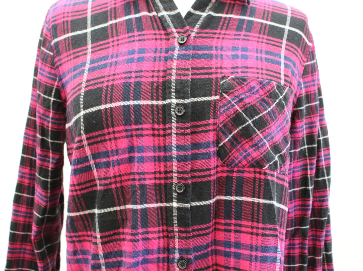 RAILS Brock Pink Plaid Raw Edge Fringe Hem Button Front Shirt Blouse Size XS