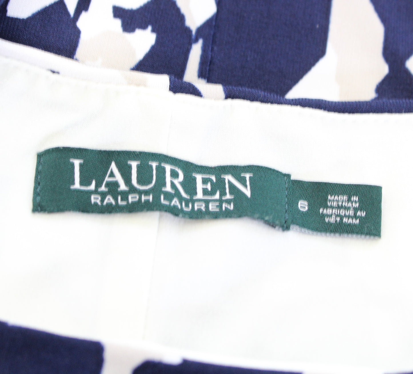 Lauren Ralph Lauren Navy Blue Abstract Print 3/4 Sleeve Wiggle Sheath Dress Sz 6