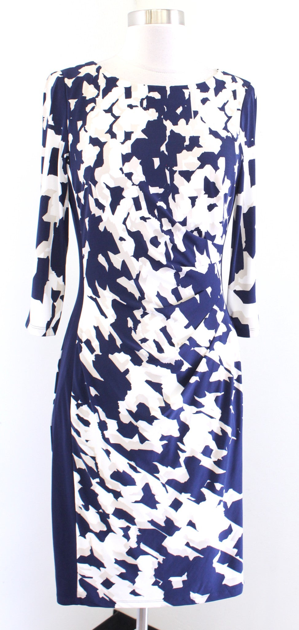 Lauren Ralph Lauren Navy Blue Abstract Print 3/4 Sleeve Wiggle Sheath Dress Sz 6