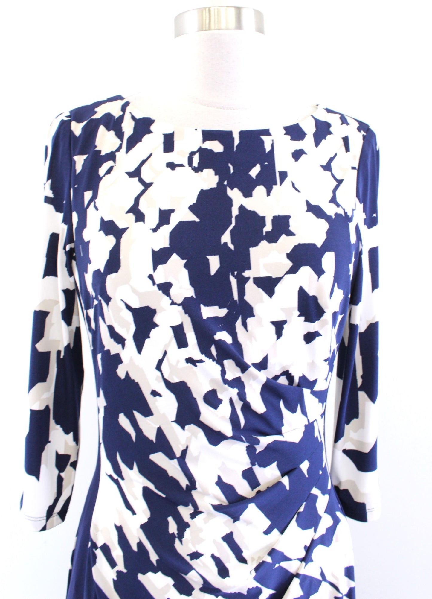Lauren Ralph Lauren Navy Blue Abstract Print 3/4 Sleeve Wiggle Sheath Dress Sz 6