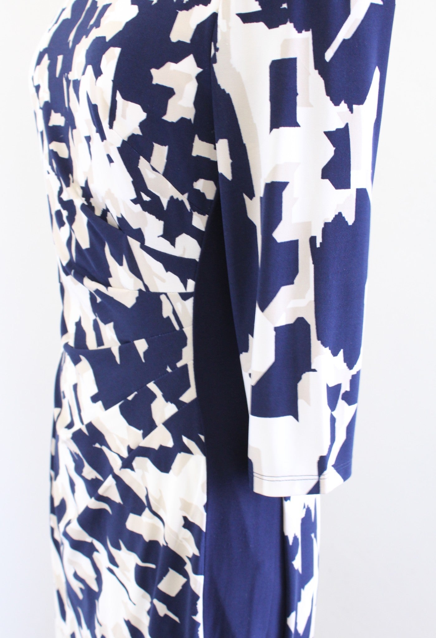 Lauren Ralph Lauren Navy Blue Abstract Print 3/4 Sleeve Wiggle Sheath Dress Sz 6