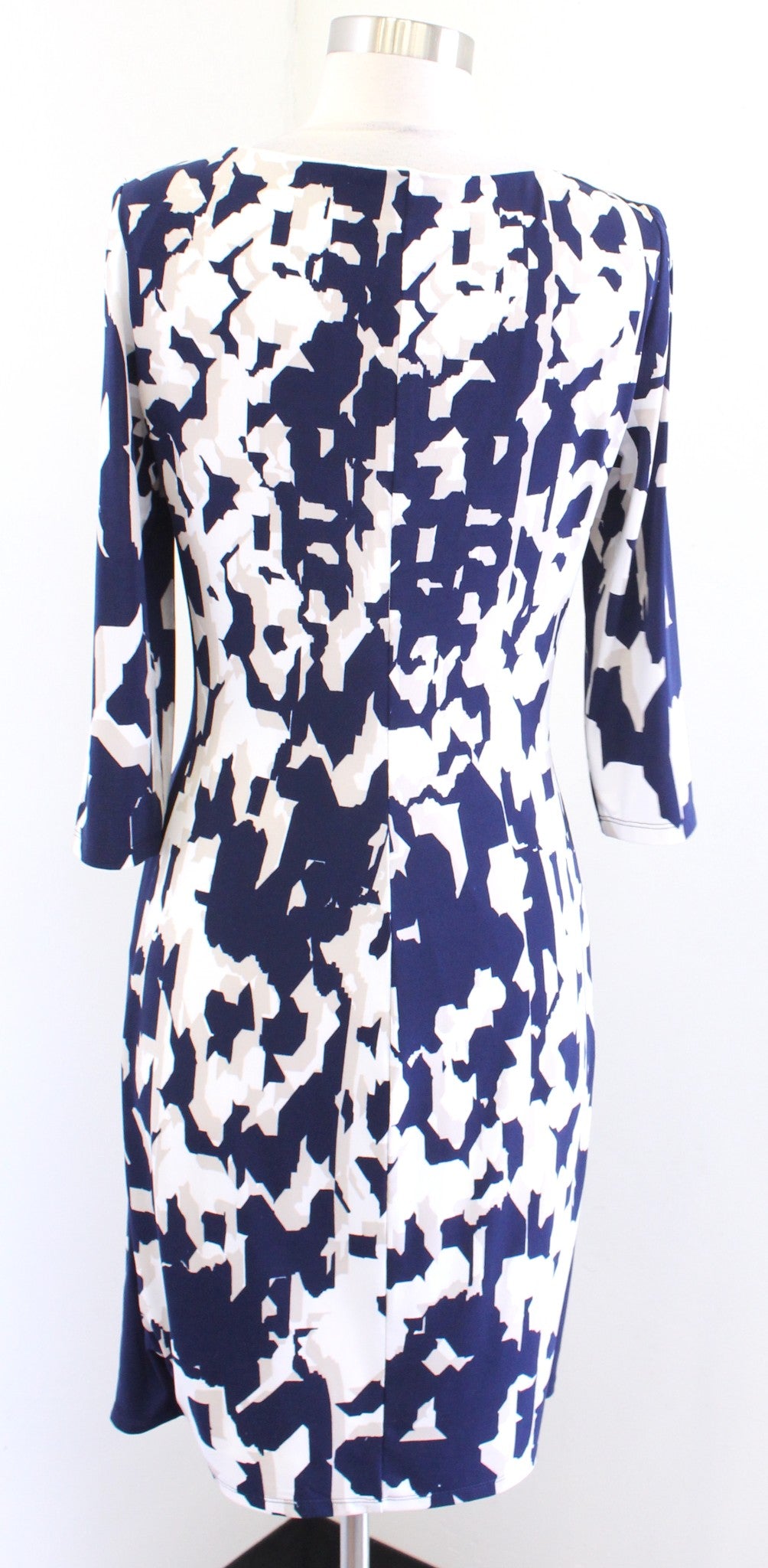 Lauren Ralph Lauren Navy Blue Abstract Print 3/4 Sleeve Wiggle Sheath Dress Sz 6
