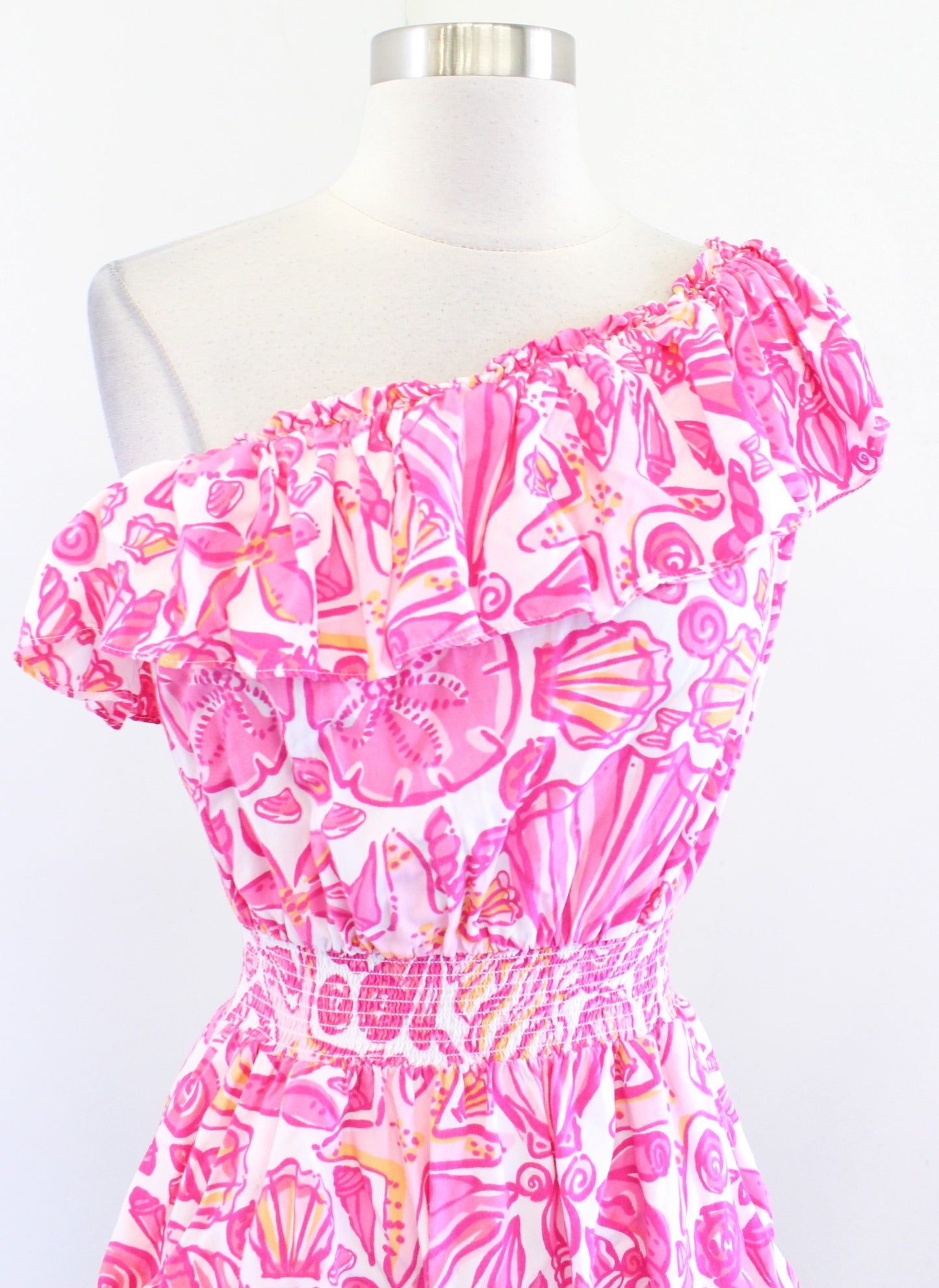 Lilly Pulitzer Jessy Ruffle One Shoulder Sailors Valentine Hotty Pink Dress Sz S