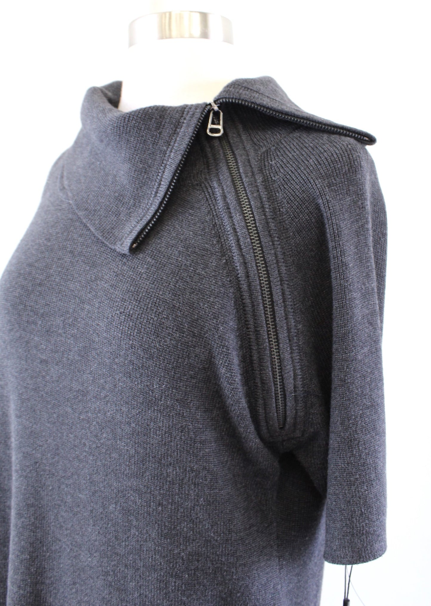 NWT Calvin Klein Womens Charcoal Gray Zipper Cowl Neck Sweater Dress Size XL