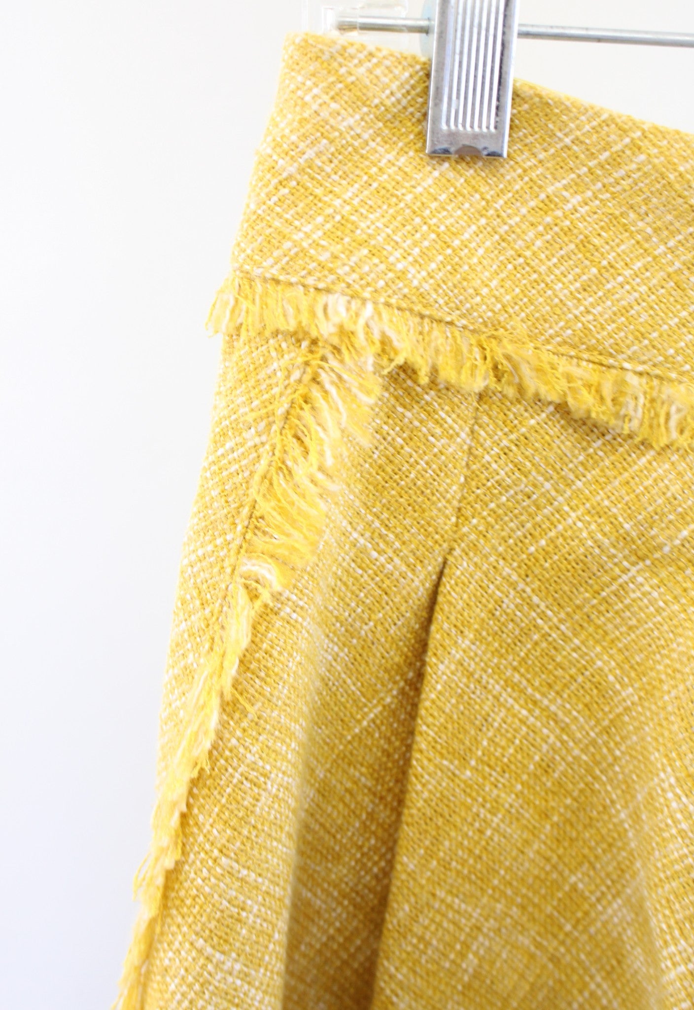 Maeve Anthropologie Yellow Tweed Fringe Trim Pleated Skirt Size 4 A Line