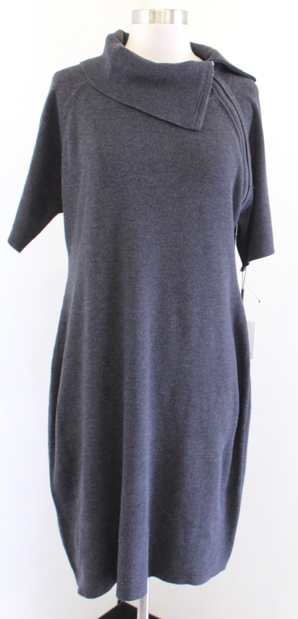 NWT Calvin Klein Womens Charcoal Gray Zipper Cowl Neck Sweater Dress Size XL