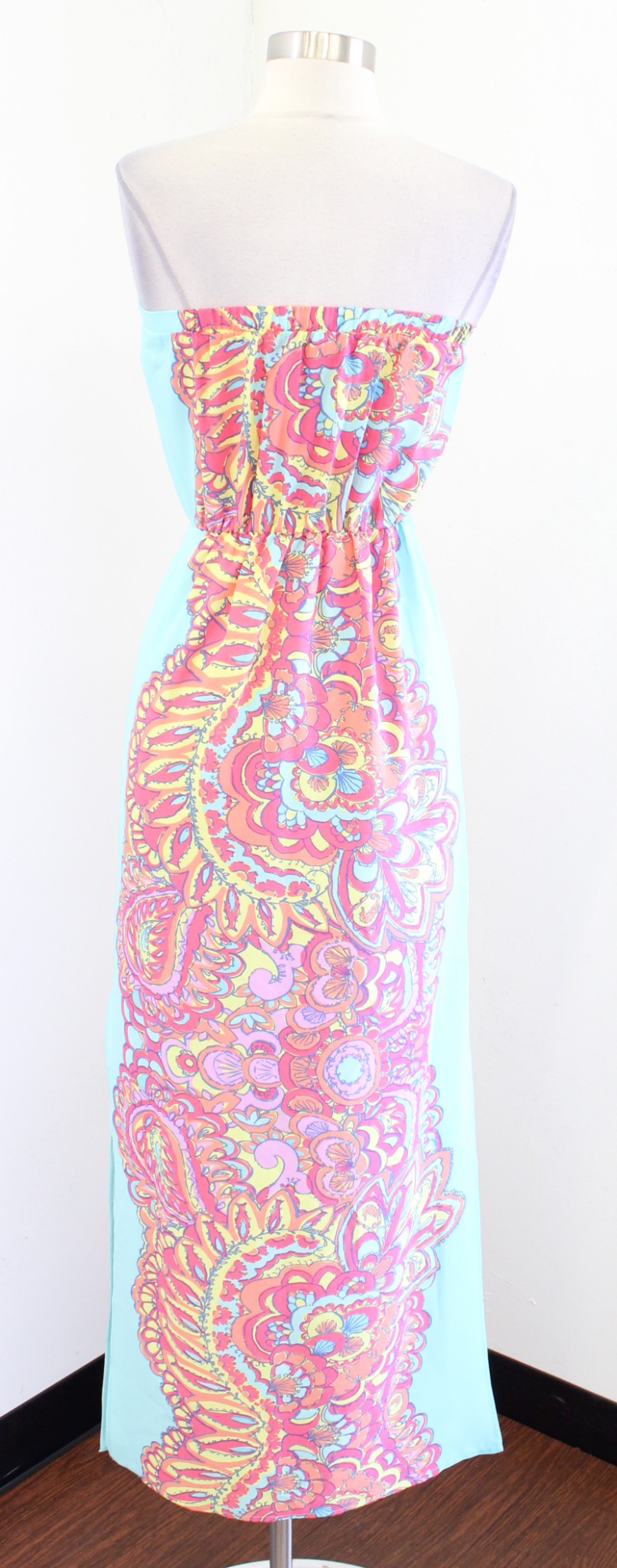 Lilly Pulitzer Emmett Blue Color Block Strapless Maxi Dress Size XS Paisley