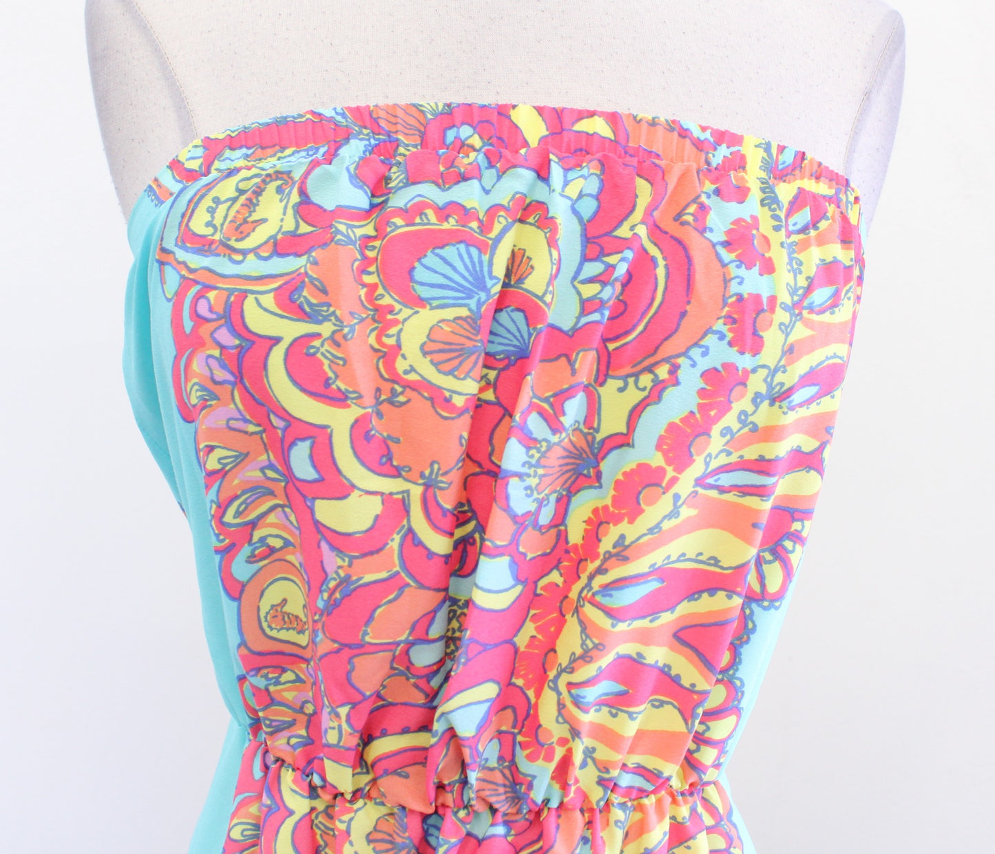 Lilly Pulitzer Emmett Blue Color Block Strapless Maxi Dress Size XS Paisley