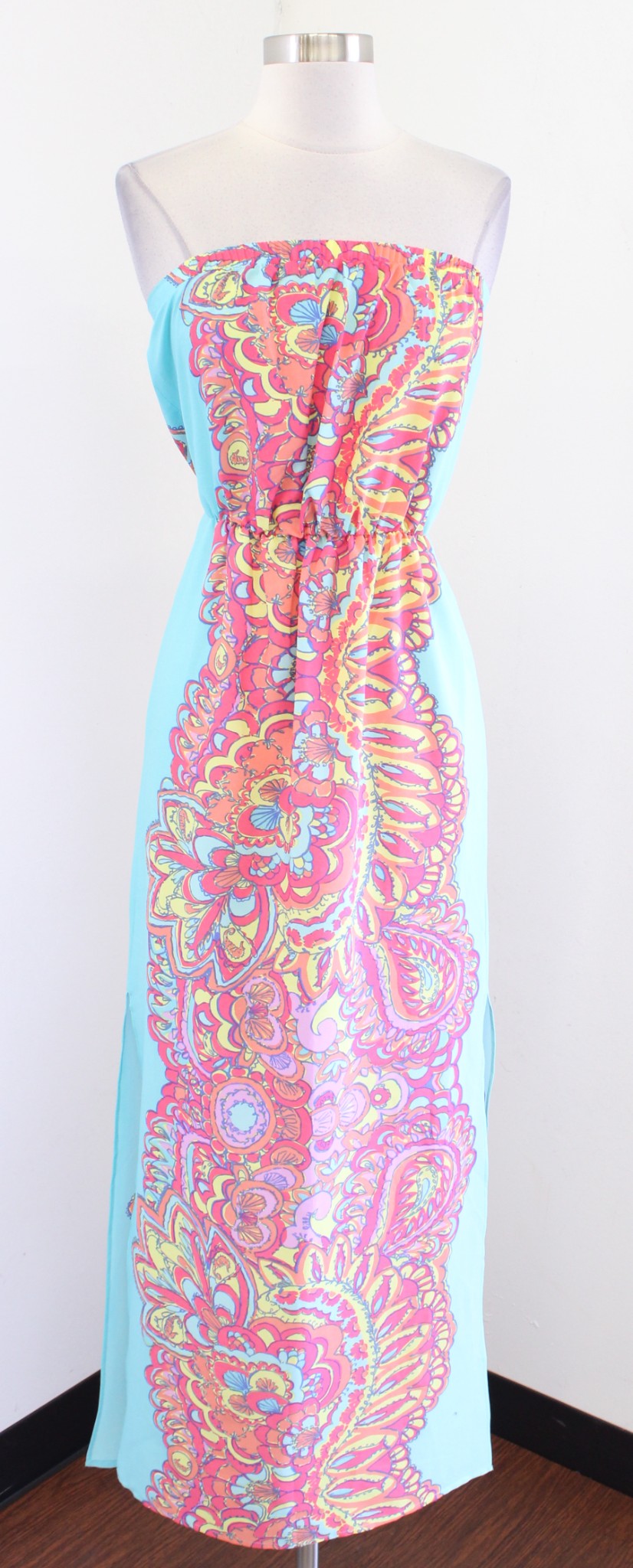 Lilly Pulitzer Emmett Blue Color Block Strapless Maxi Dress Size XS Paisley
