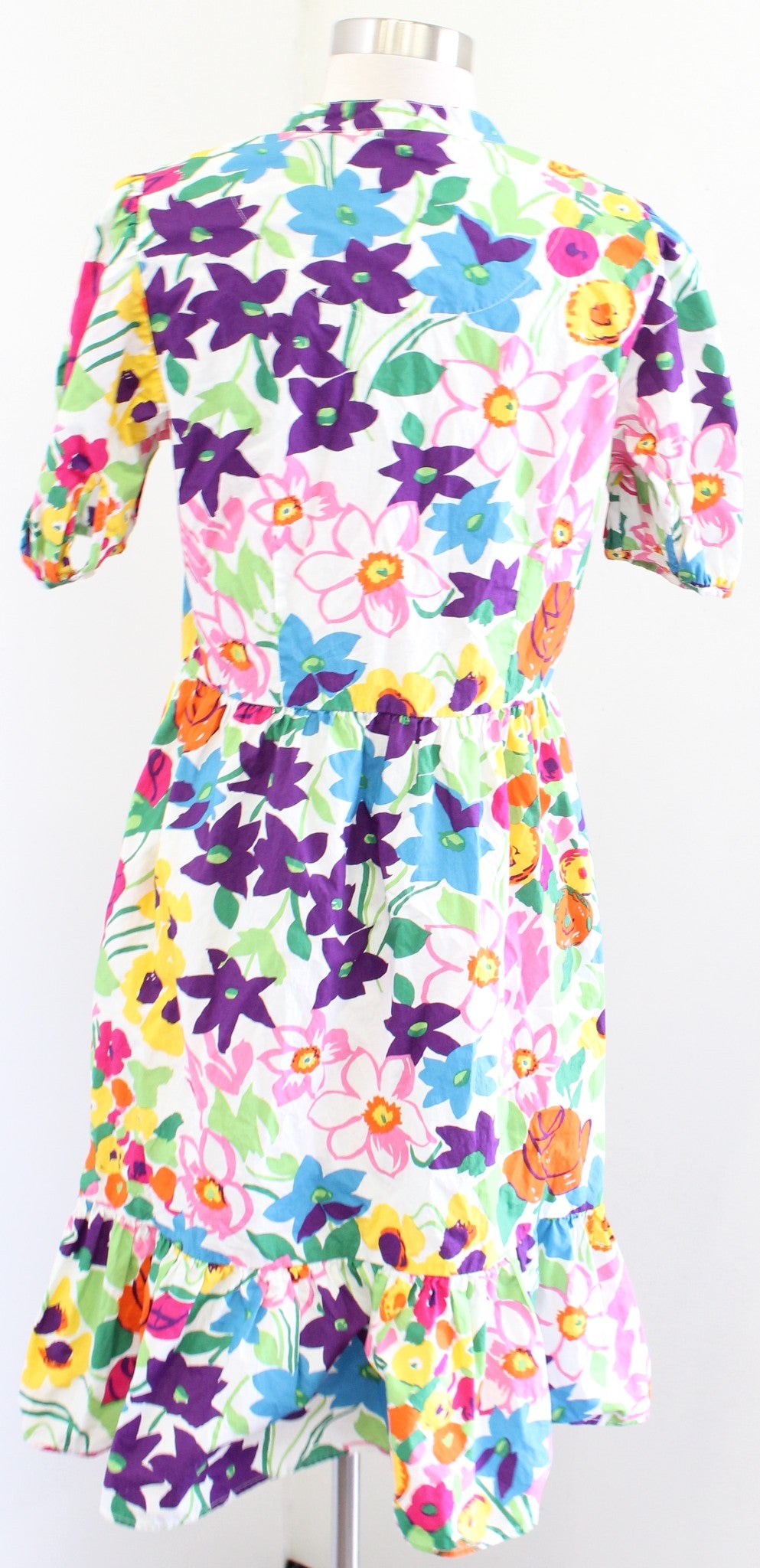 J Crew Vibrant Garden Colorful Floral Print Puff Sleeve Dress Size 6 Flounce Hem