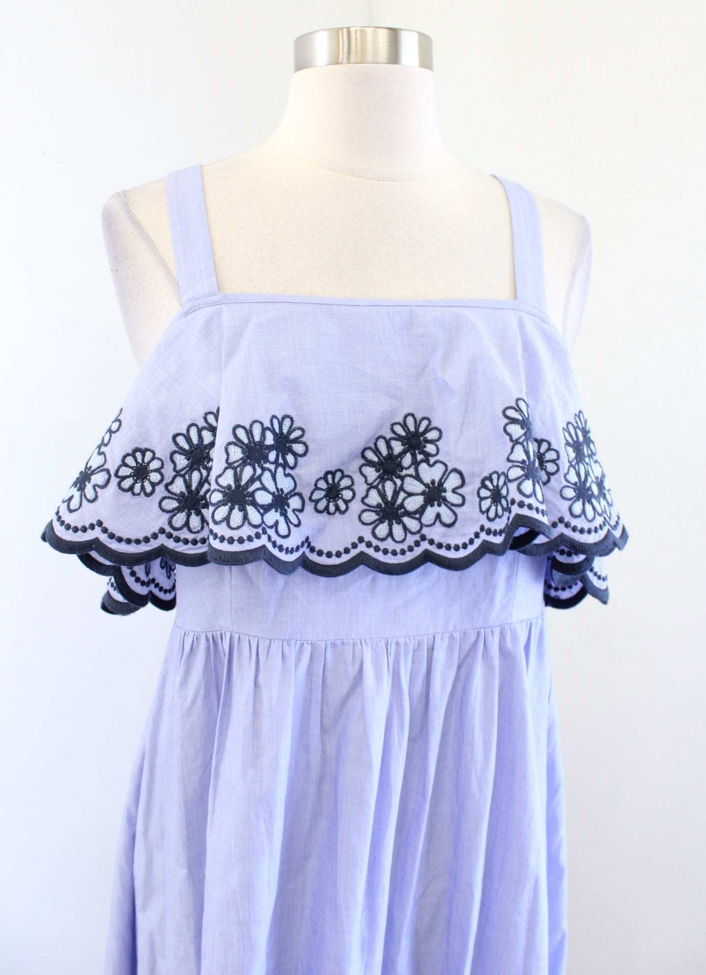 Kate Spade Blue Daisy Floral Embroidered Flounce Midi Patio Dress Size S Casual