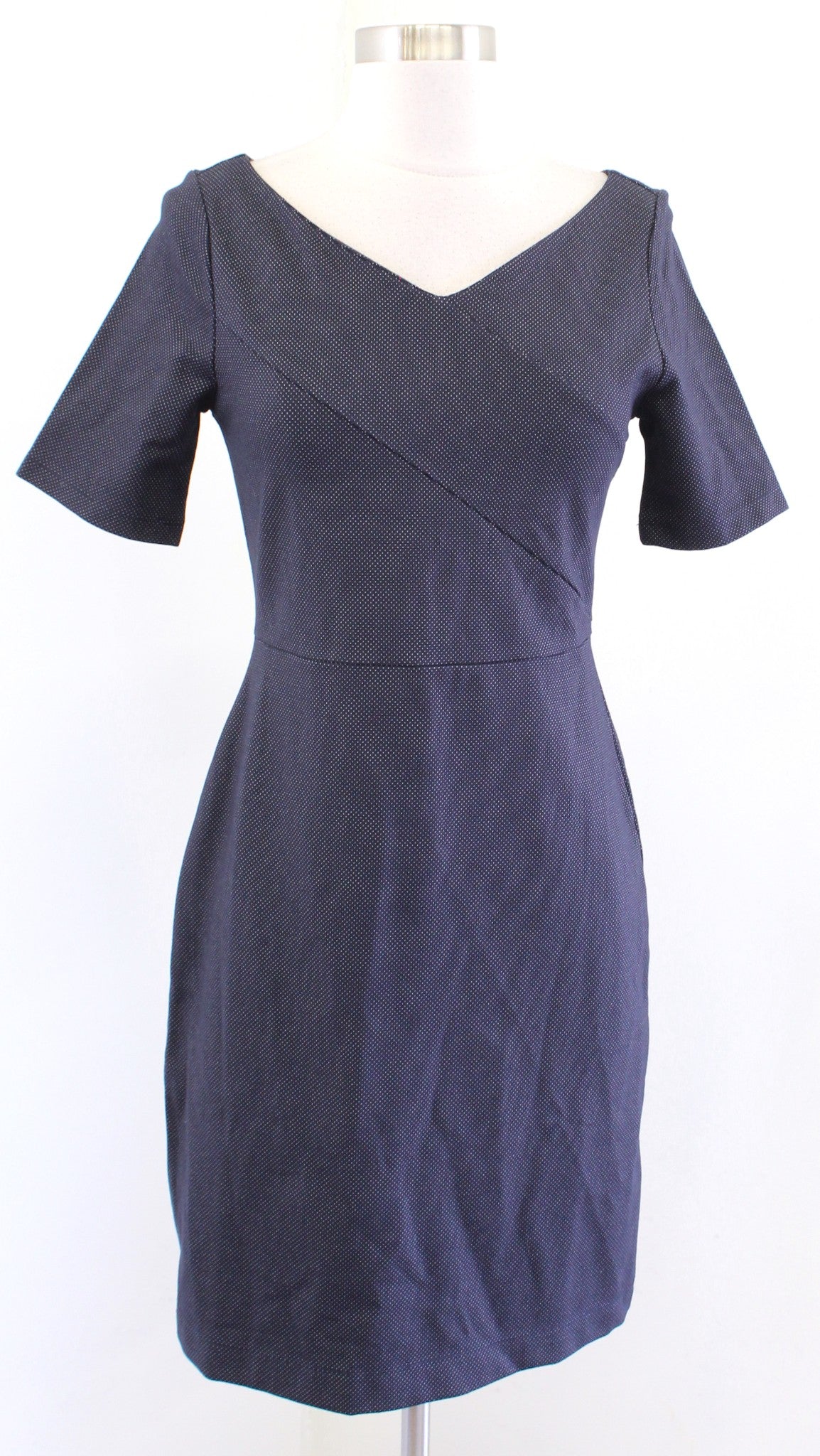 NWT Banana Republic Womens Navy Blue White Micro Dot V Neck Sheath Dress Size 2