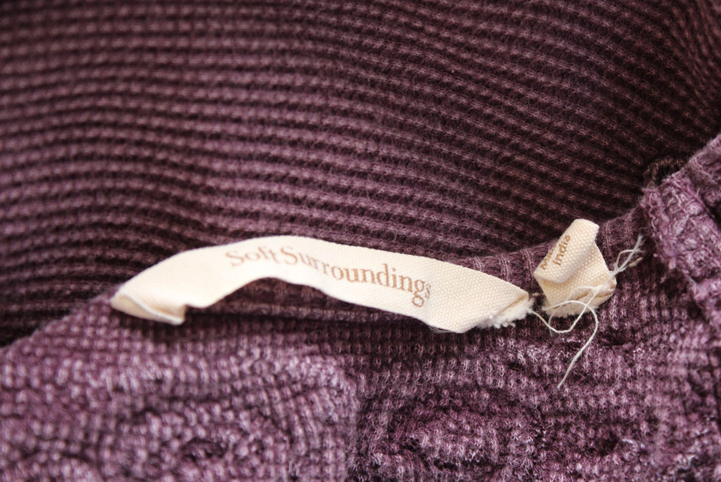 Soft Surroundings Camden Purple Embroidered Thermal Knit Top Blouse Size M