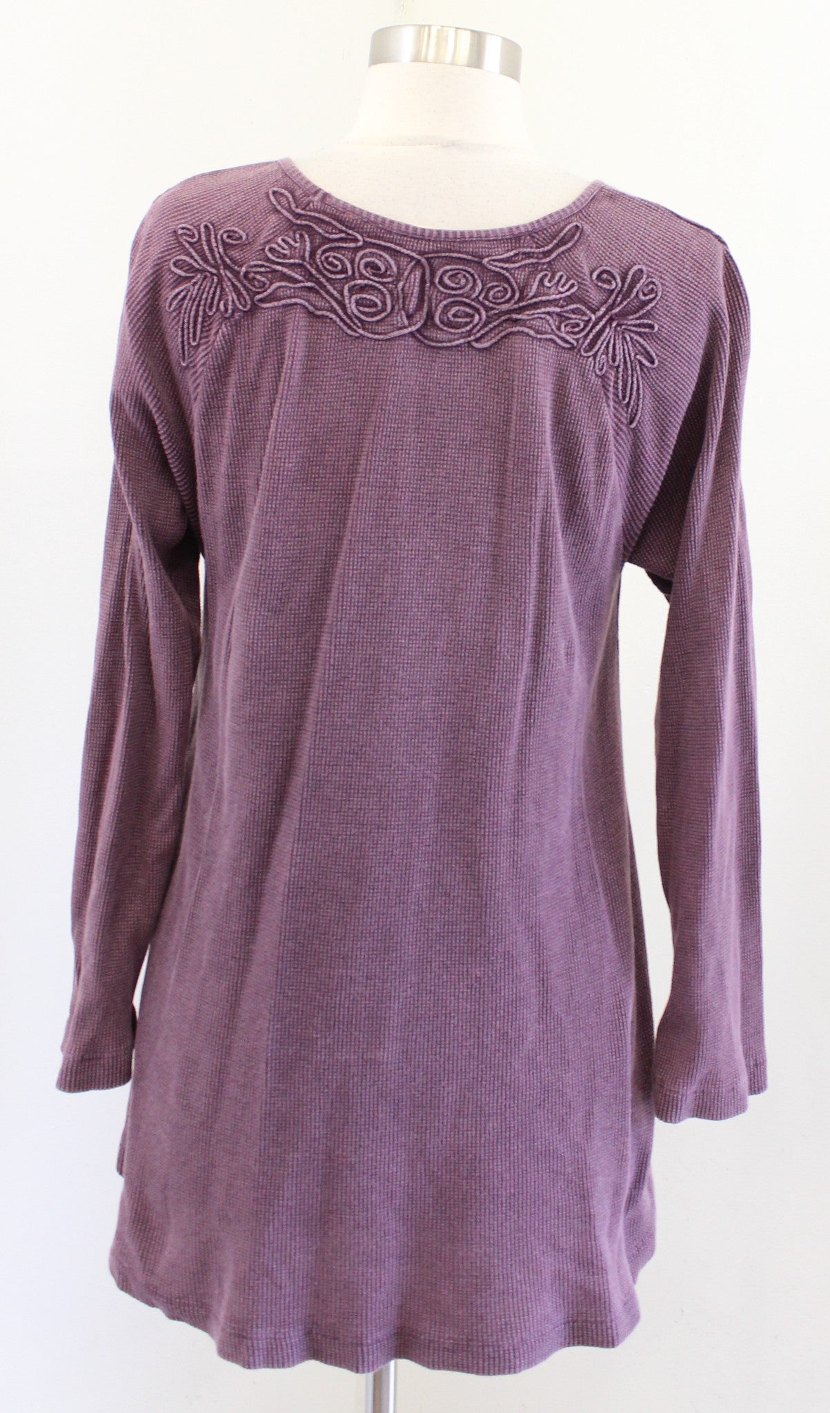 Soft Surroundings Camden Purple Embroidered Thermal Knit Top Blouse Size M