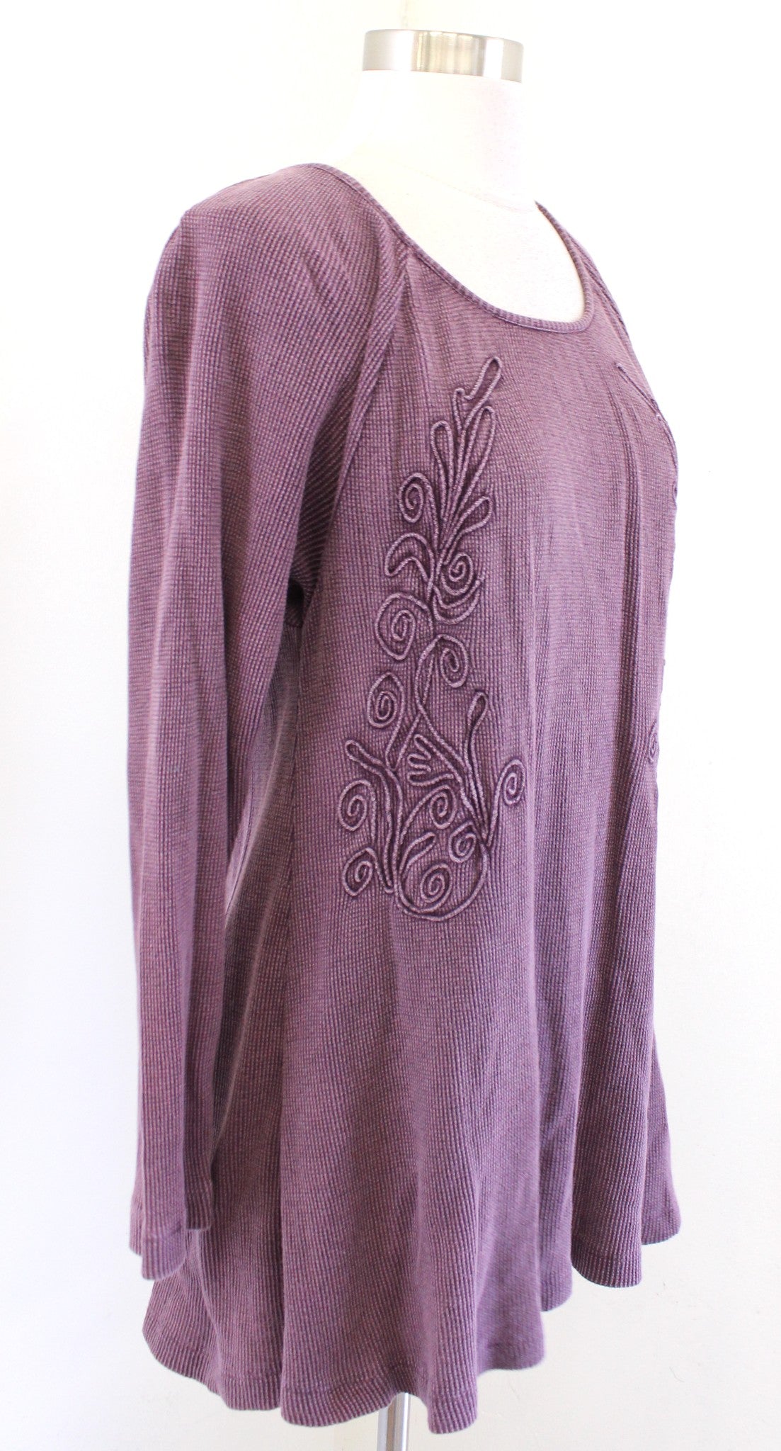 Soft Surroundings Camden Purple Embroidered Thermal Knit Top Blouse Size M