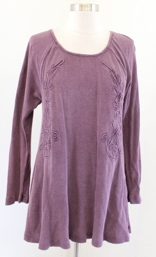 Soft Surroundings Camden Purple Embroidered Thermal Knit Top Blouse Size M