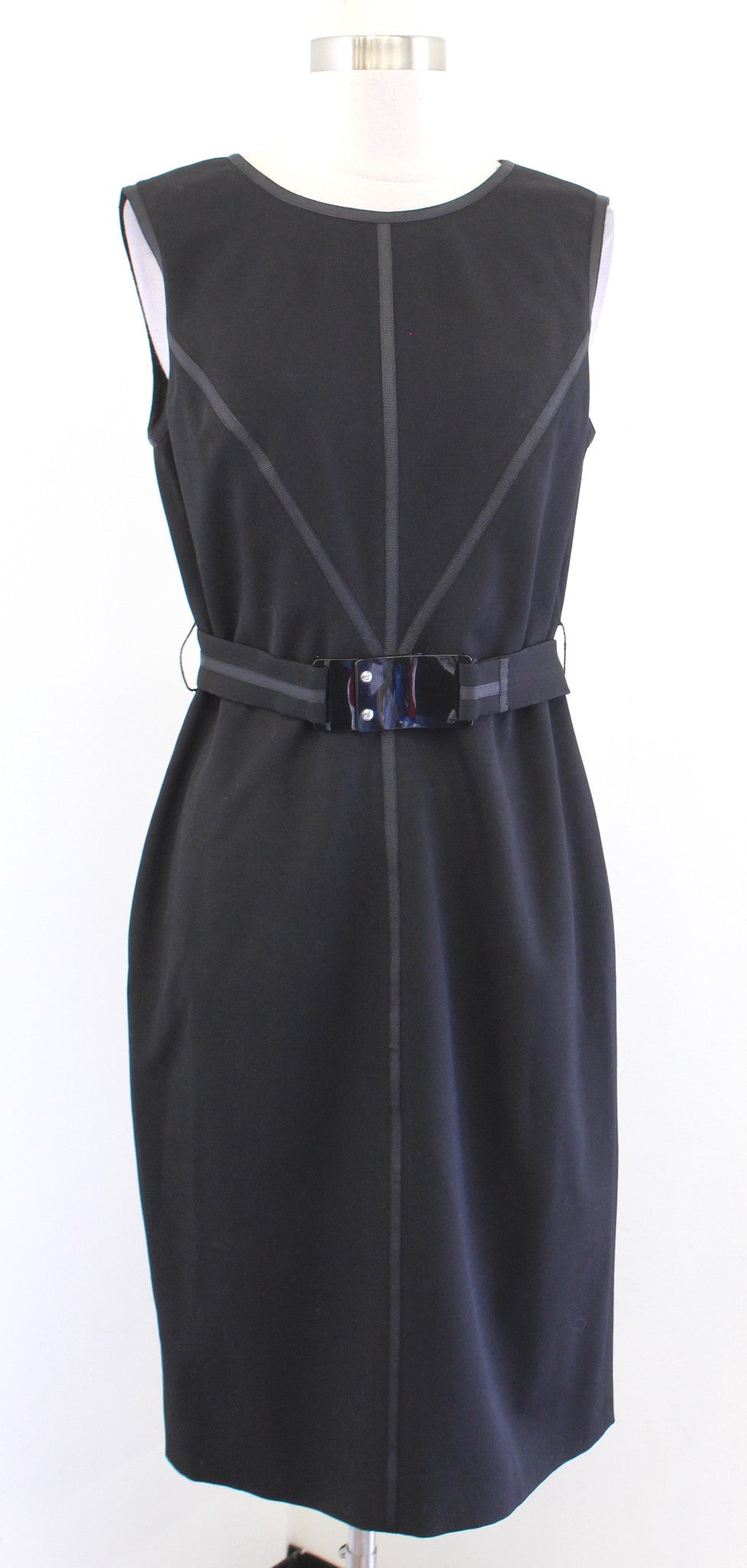 Carlisle Solid Black Ribbon Trim Belted Wool Blend Sheath Dress Size 6 Career